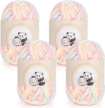 Aeelike 4PCS Super Soft Chenille Yarn for Blankets, Mixed Color Macaroon Fluffy Style. Polyester Starter Bulky Plush Velvet, for Crocheting & Knitting 100g/0.87 Yds Each