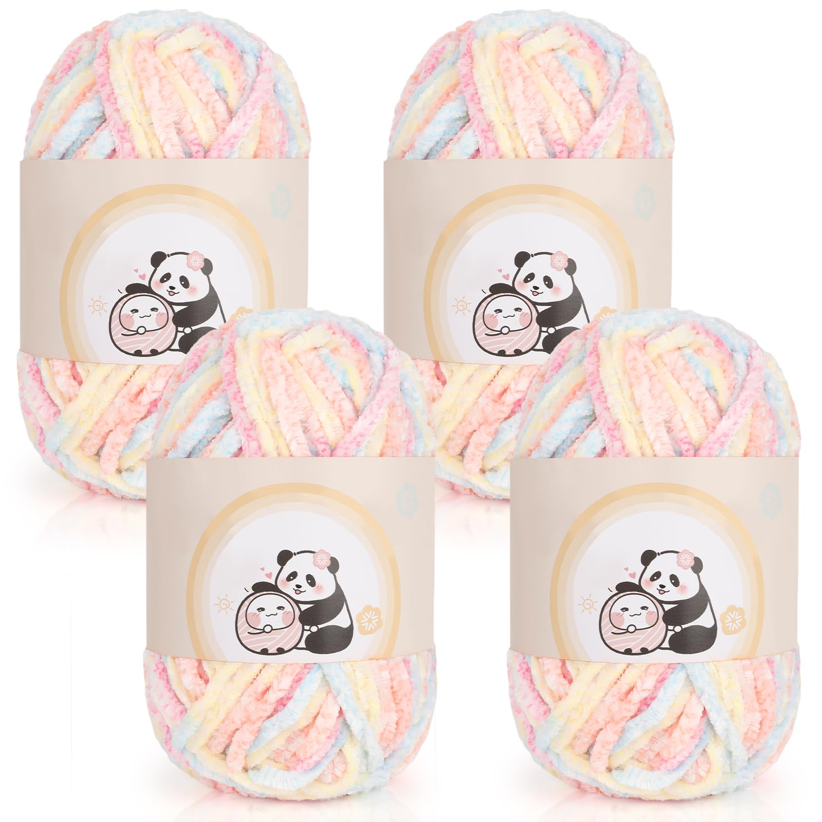 Aeelike Chenille Yarn Set 400g, 4 Pack Plush Chunky Chenille Yarn Gradient