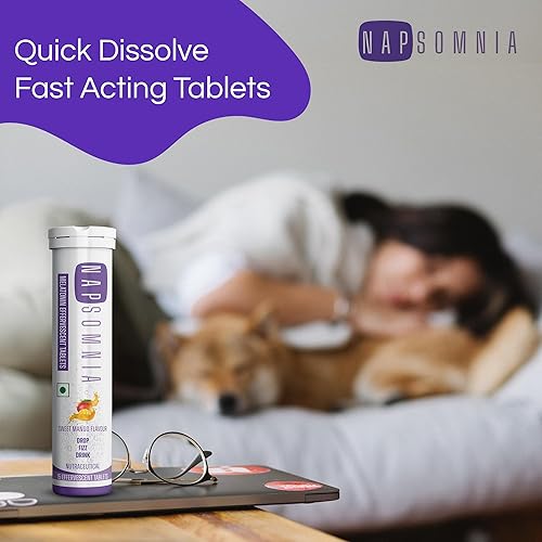 Miniatura 5 de NAPSOMNIA Tabletas efervescentes de melatonina (arándano, 30 unidades)  Cápsulas de melatonina solubles con L-teanina, manzanilla y más  Suplemento