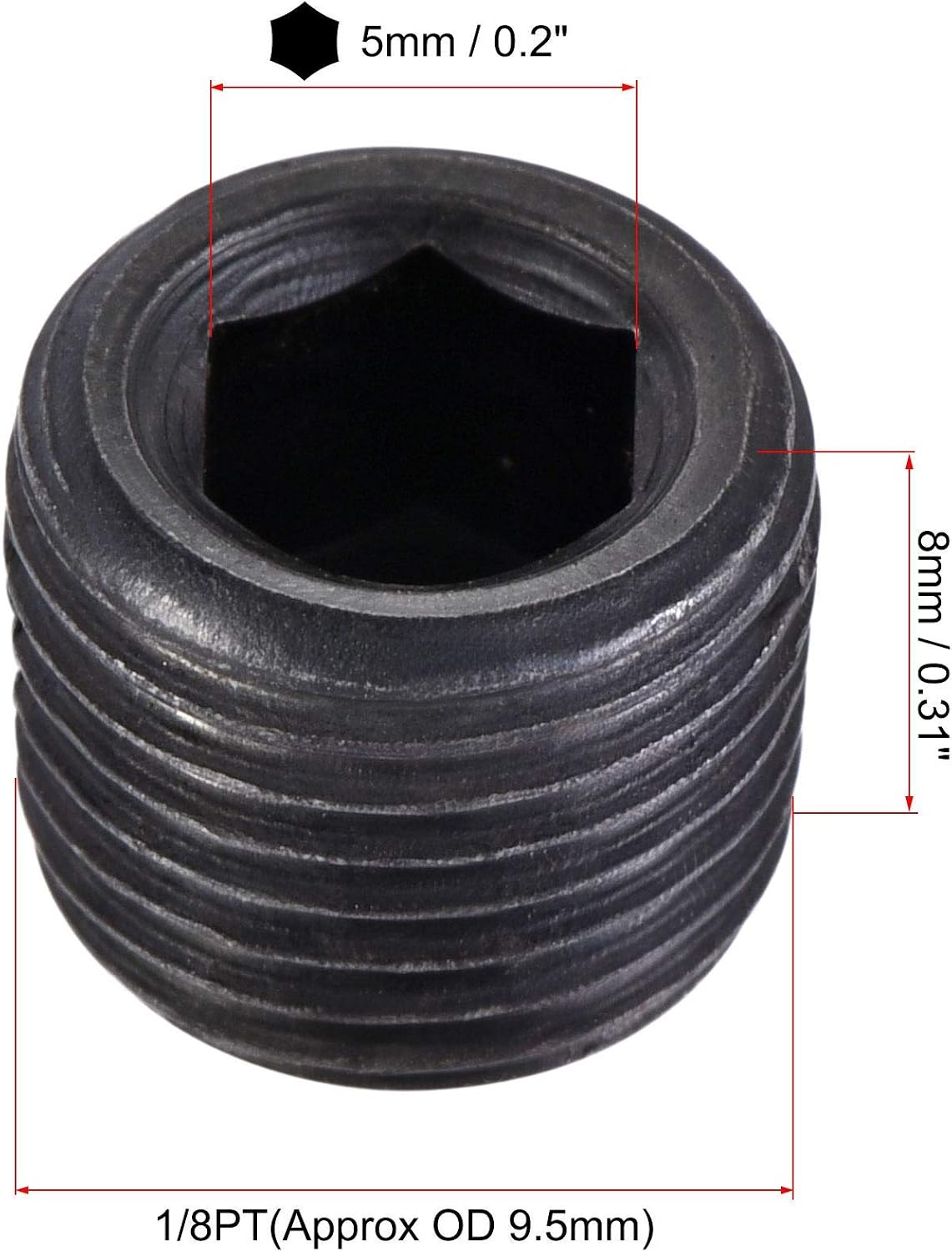 sourcing map Carbon Steel Internal Hex Thread Socket Pipe Plug, 1/8PT Male Thread Black Pipe Cap - Image 3