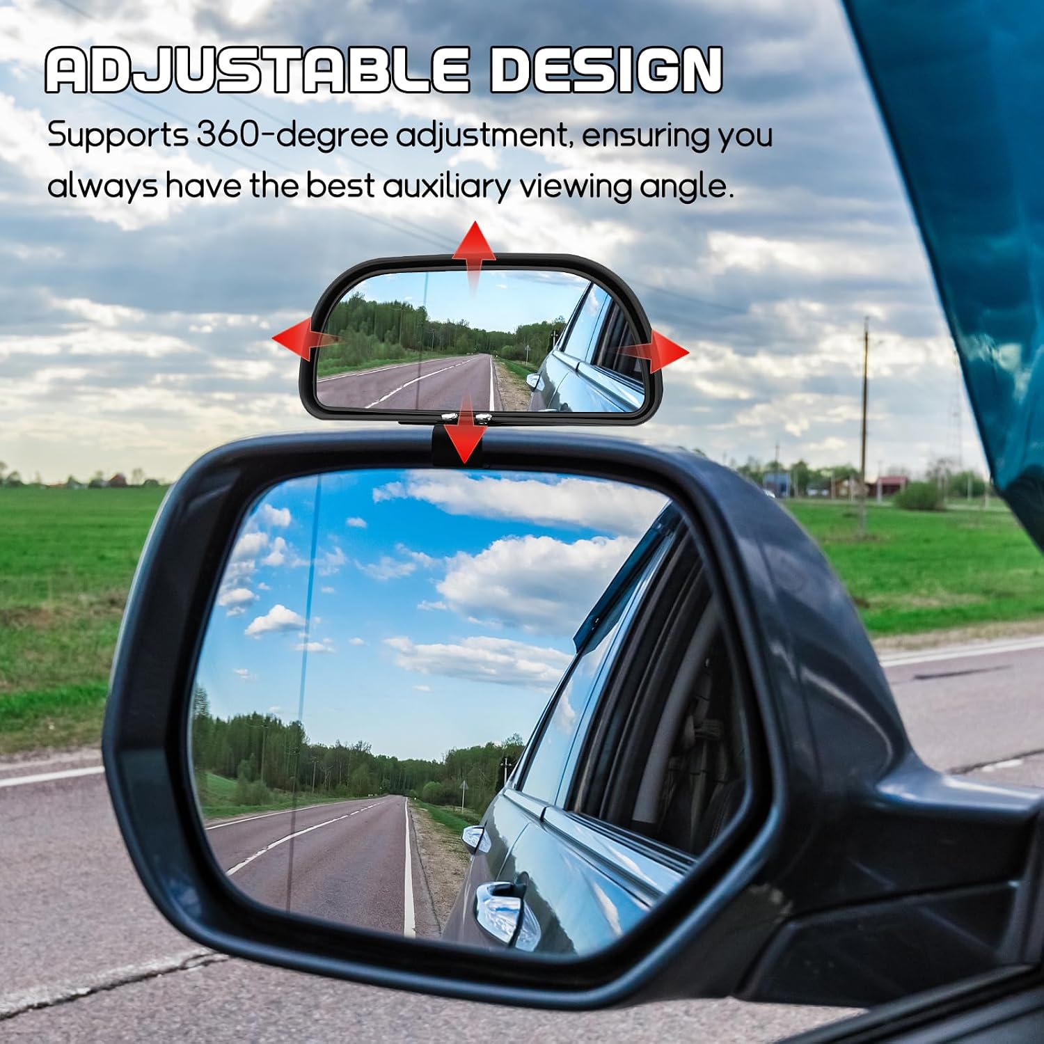 Wuyaoyao 2PCS Car Blind Spot Mirror, Rectangular HD Glass Blind Spot Mirrors for Cars, 360° Adjustable Wide Angle Auto Blindspot Side Rear View Mirror, Car Accessories for SUV Truck (Screw-on, Black)