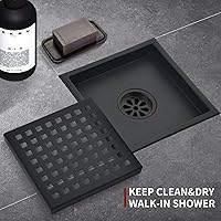 Vista 9 de Juego de 2 drenajes cuadrados de ducha de 6 pulgadas con rejilla cuadrada extraíble, acero inoxidable 304, incluye base de drenaje con filtro