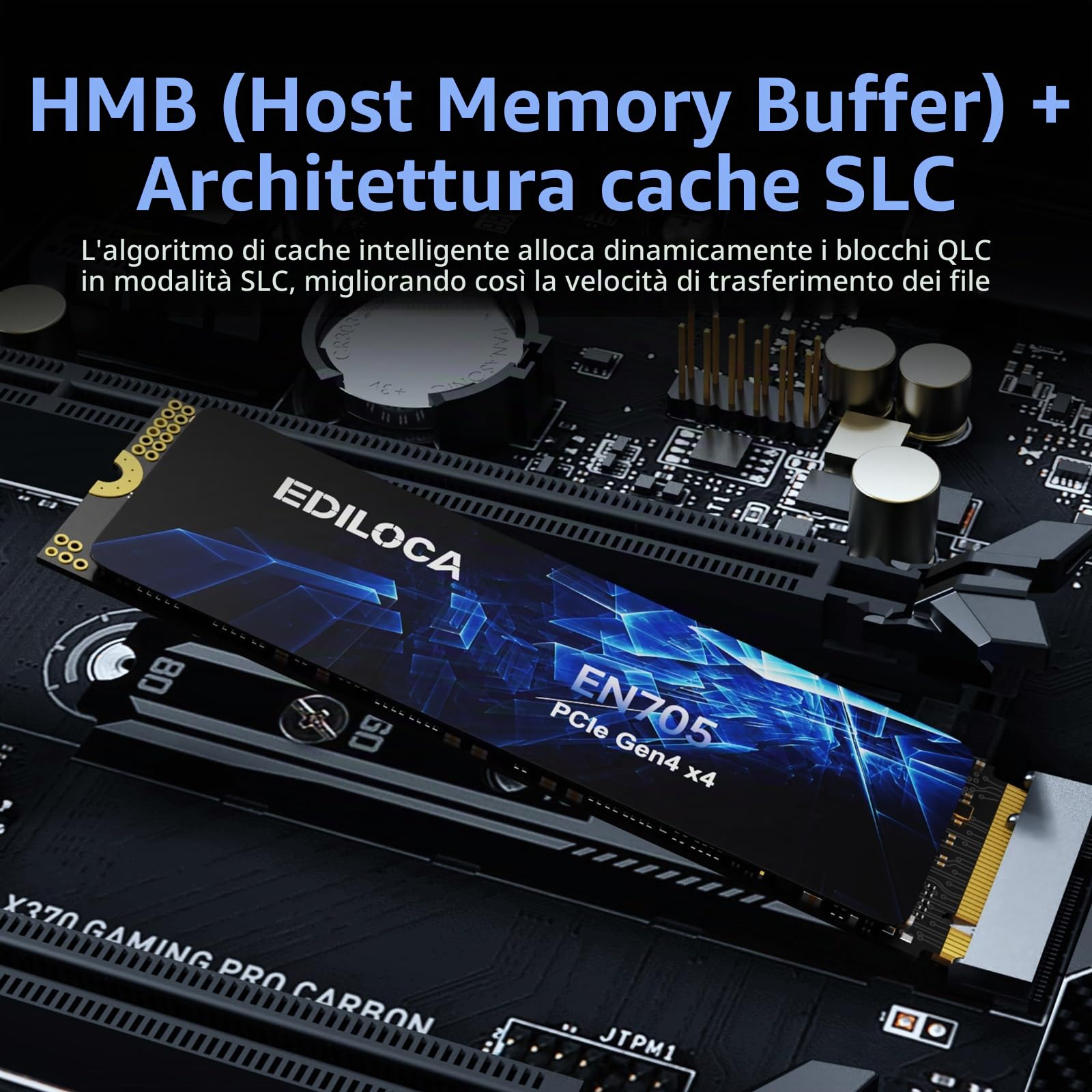 Ediloca EN705 SSD 4TB PCIe Gen4, NVMe M.2 2280, 3D NAND QLC, fino a 5000 MB/s, unità a stato solido interna, cache SLC dinamica, compatibile con PS5, laptop e PC desktop