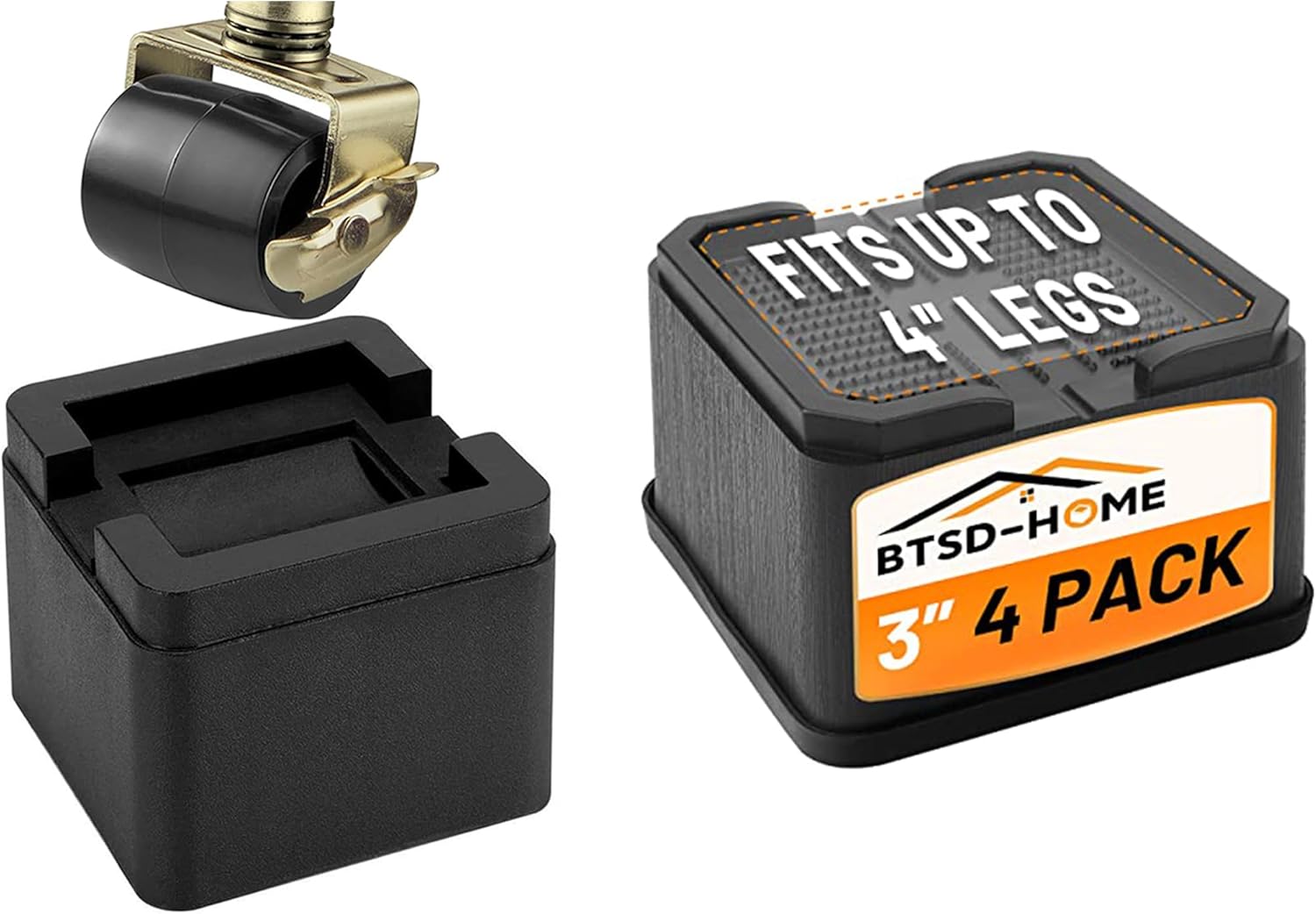 BTSD-home Bundle of 4 Pack 3 Inch Heavy Duty Bed Risers and 3 Inch Oversized Bed Risers Heavy Duty