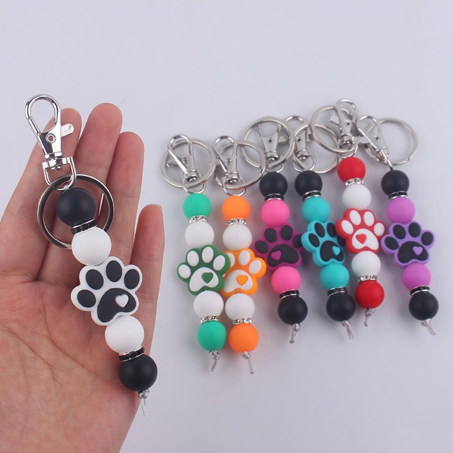 Silicone Bead Dog Paw Keychain Car Key Bag Accessories Charms for Women, Claw Keyring for Handbag Backpack Wallet - Image 4