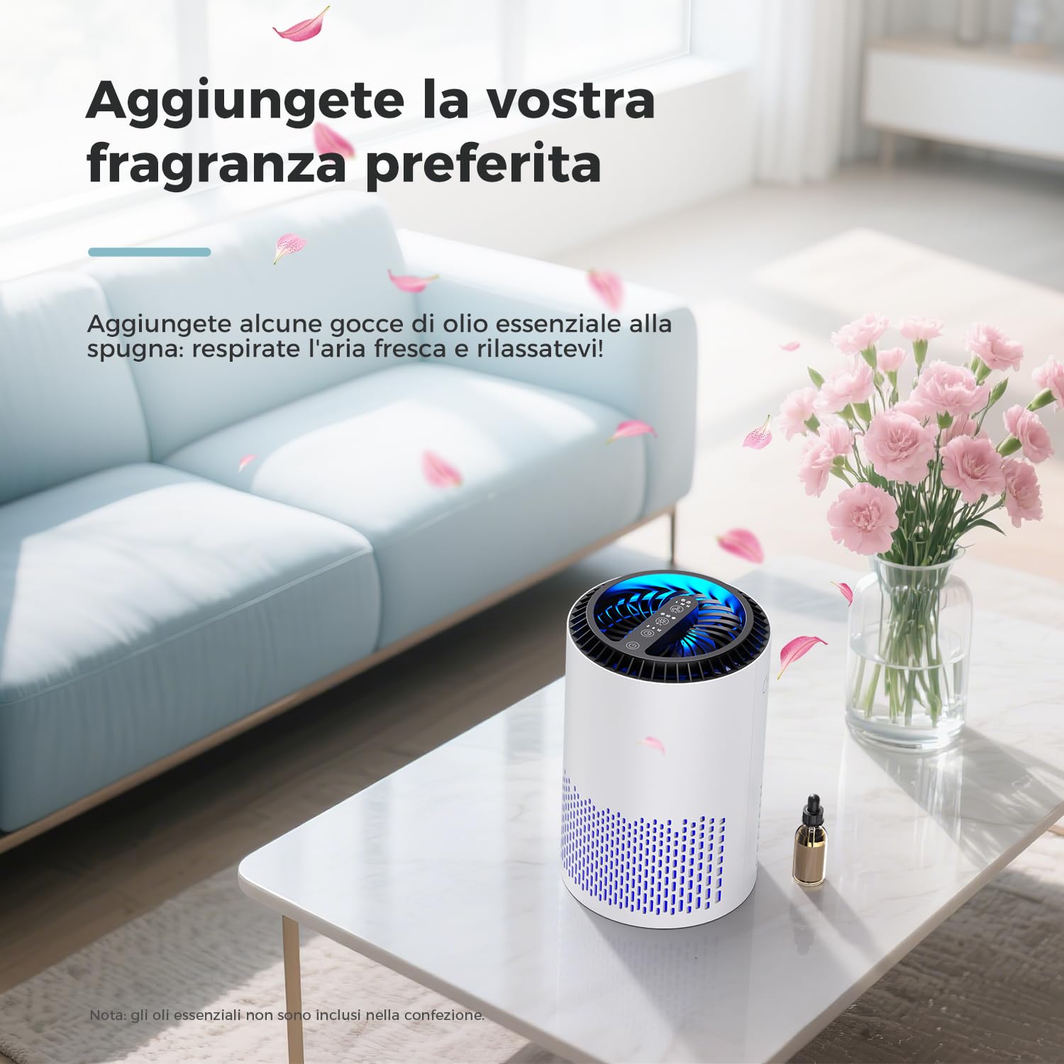 AROEVE Purificatori d'Aria Per Camera Da Letto e Casa, 7W Purificatore d'Aria Con Modalità Sonno 22dB Filtro HEPA H13 Fumo Polline Forfora Capelli Odore, DH-JH01A, Bianco