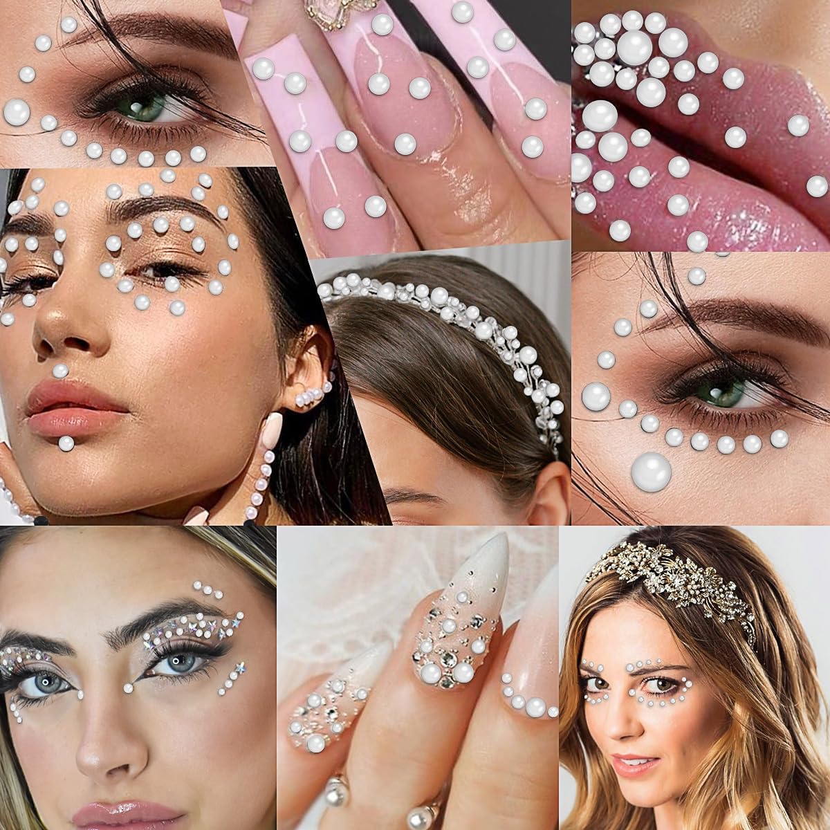 3090PCS Rhinestone Stickers, Self Adhesive White Face Gems Pearls Stickers 3/4/5/6mm Hair Gems Stick on Bling Face Jewels for Makeup, Eye, Hair, Nails, Body Craft DIY Home Decor, 4 Sizes - Image 6