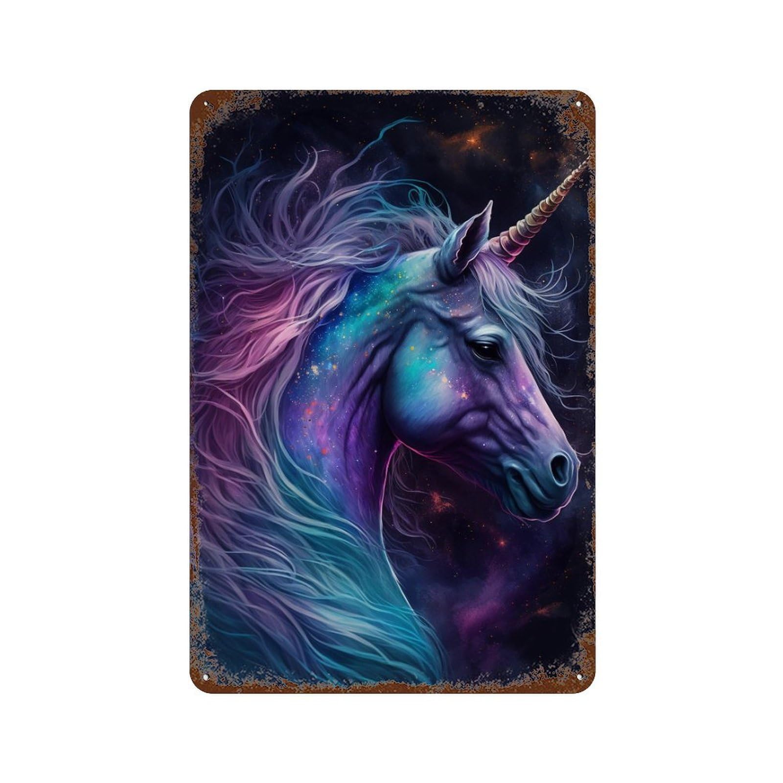 Decorative Tin Sign with Galactic Unicorn Fantasy Art Print -3 Design 11.8"x7.9", for Farmhouse, Kitchen And Entryway Decor, Decorative Metal Wall Art