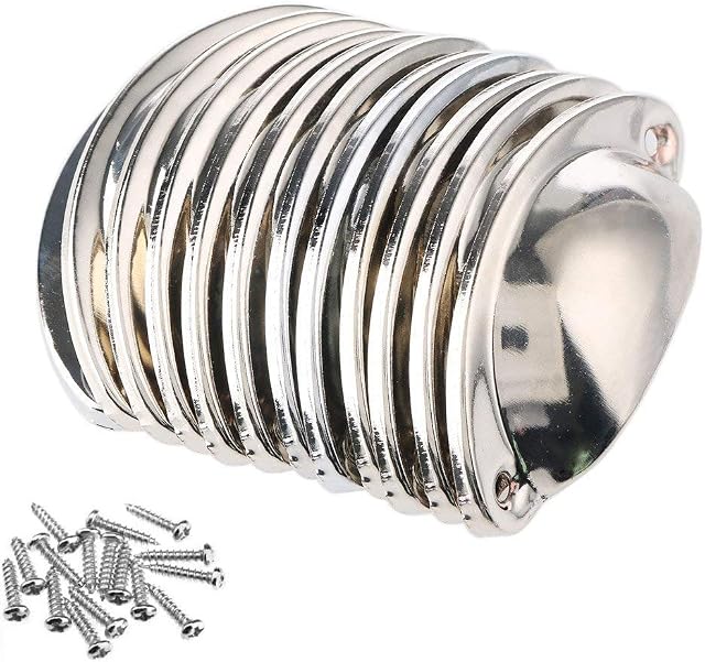 12pcs Shell Cup Handles Chrome Iron Half Moon Vintage Cupboard Door Drawer Cabinet Cupped Handles Pull Knobs 8.1cmx3.2cm with Screws (Silver)