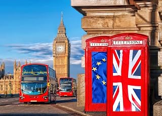 BELECO London Street Backdrop 7x5ft Fabric Big Ben Red Telephone Booth Double Decker Bus London Landmark Backdrop British Party Decorations Birthday Wedding Party Banner Portrait Photo Shoot Props
