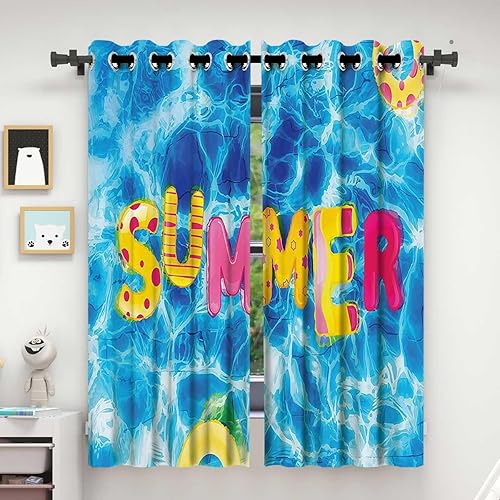 Cortinas oceánicas para sala elegantes modernas, cortina de privacidad con ojales para puerta, bloqueo de luz, 63 pulgadas de ancho por 63 pulgadas