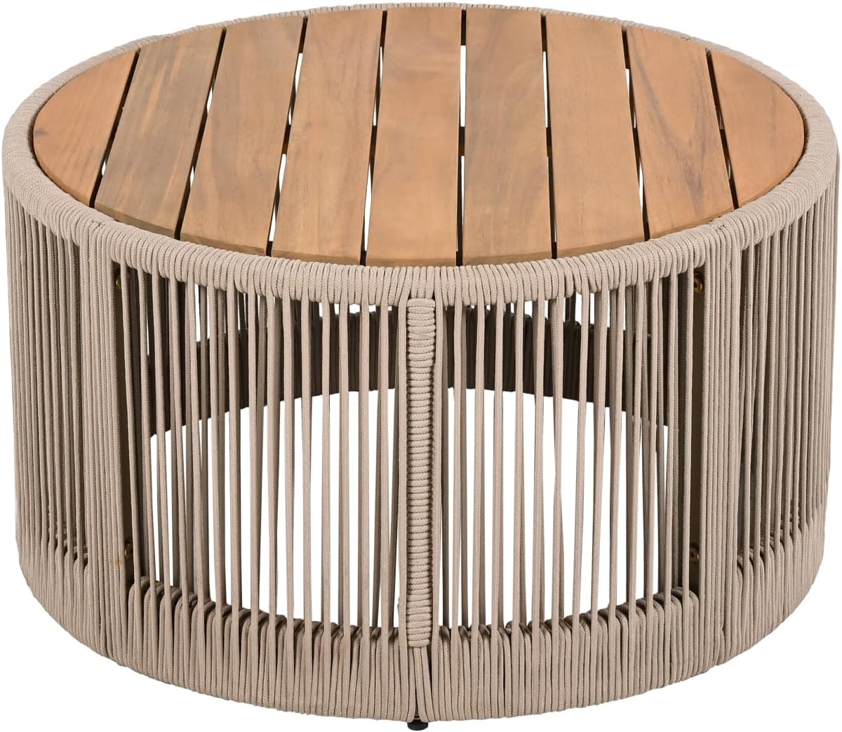 Outdoor Rattan & Acacia Wood Coffee Table - Weather Resistant for Patio, Balcony, Garden