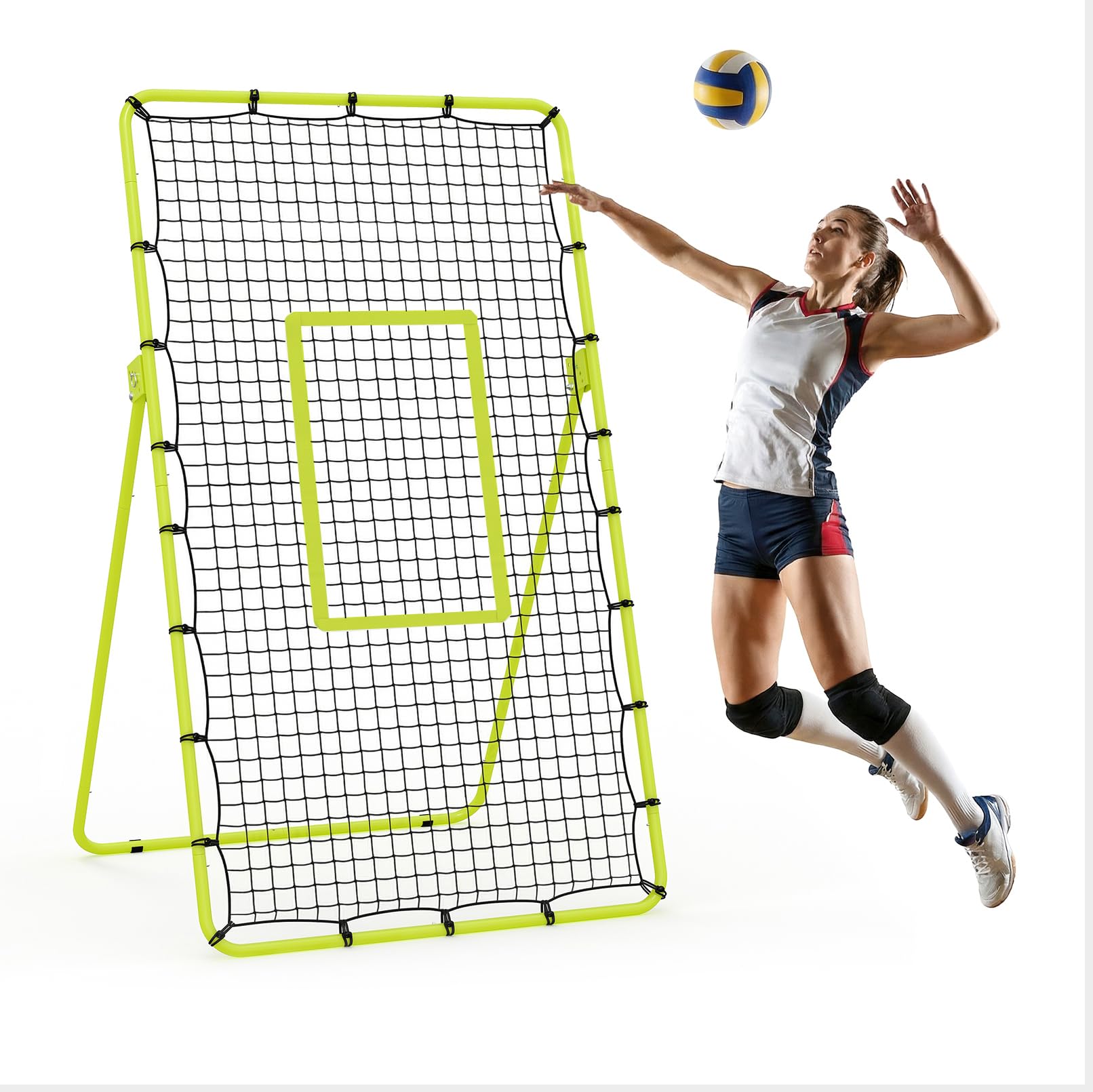 Red de Rebote de Voleibol, 122x121x213 cm, Marco de Acero, Red de PE, Red de Voleibol Exterior Ajustable, Red de Entrenamiento de Voleibol Portátil y Plegable para Interior y Exterior