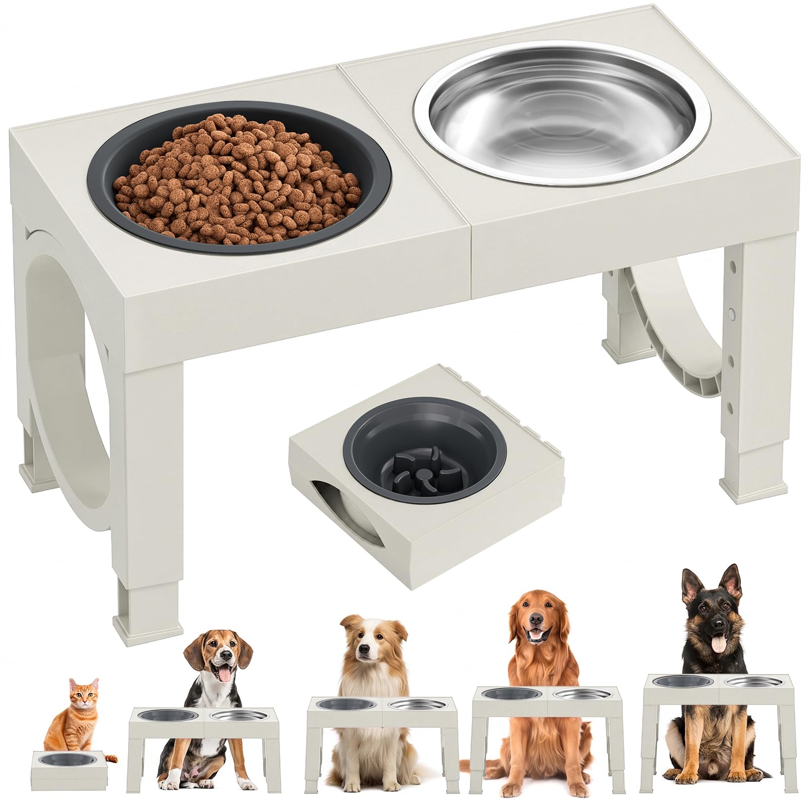 XIAZ Elevated Dog Bowls Large Breed Raised Dogs Bowl Stand Large/Medium Sized Dog Slow Feeder Dogs Bowls Food Water Stands 5 Heights Adjustable 9/11/12/14in Pet Feeder Dish Station