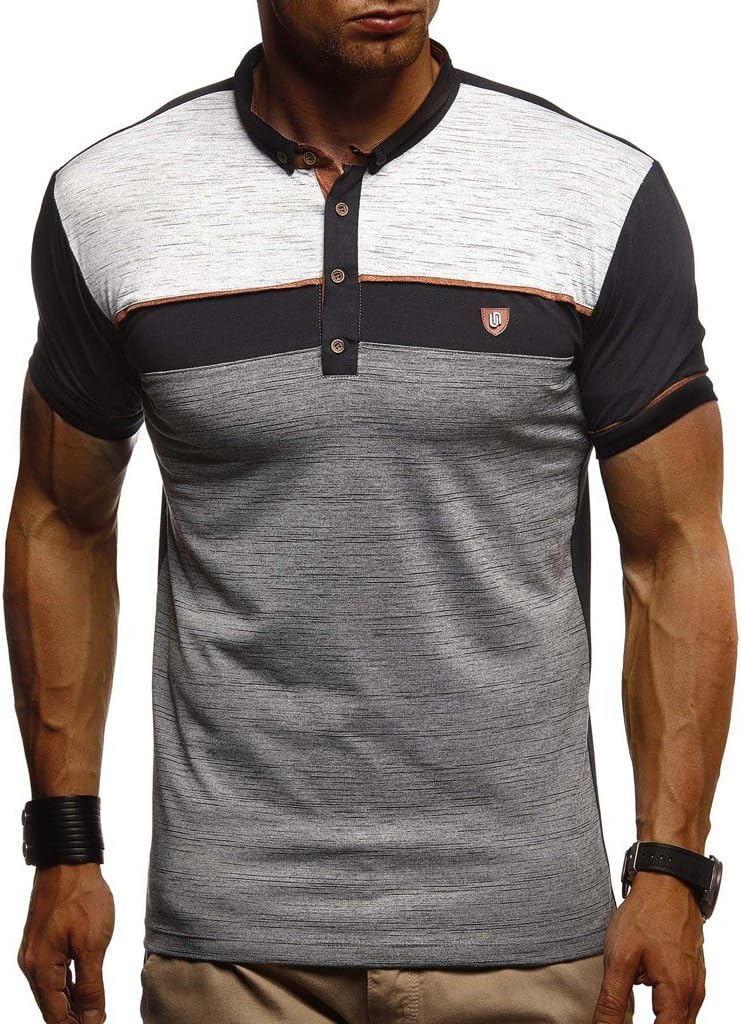Leif Nelson LN1420 - Maglietta polo da uomo, estiva, con colletto, attillata, con inserto in cotone, basic, colore nero / bianco, a maniche corte