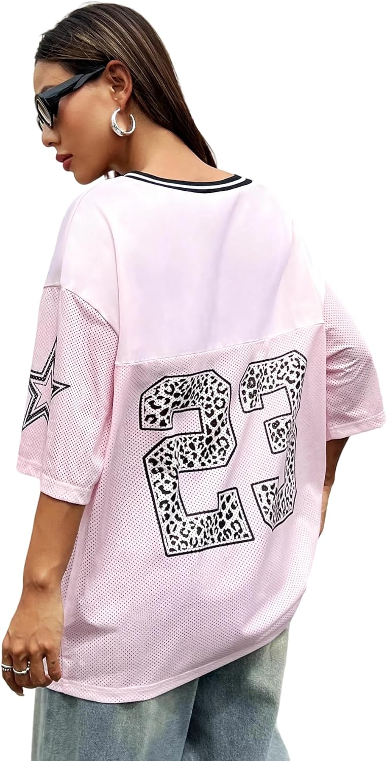 SOLY HUX Jersey Shirts for Women Y2k Graphic Number Oversized Tees V Neck Half Sleeve Cute Soccer Streetwear T Shirt Tops - Image 2