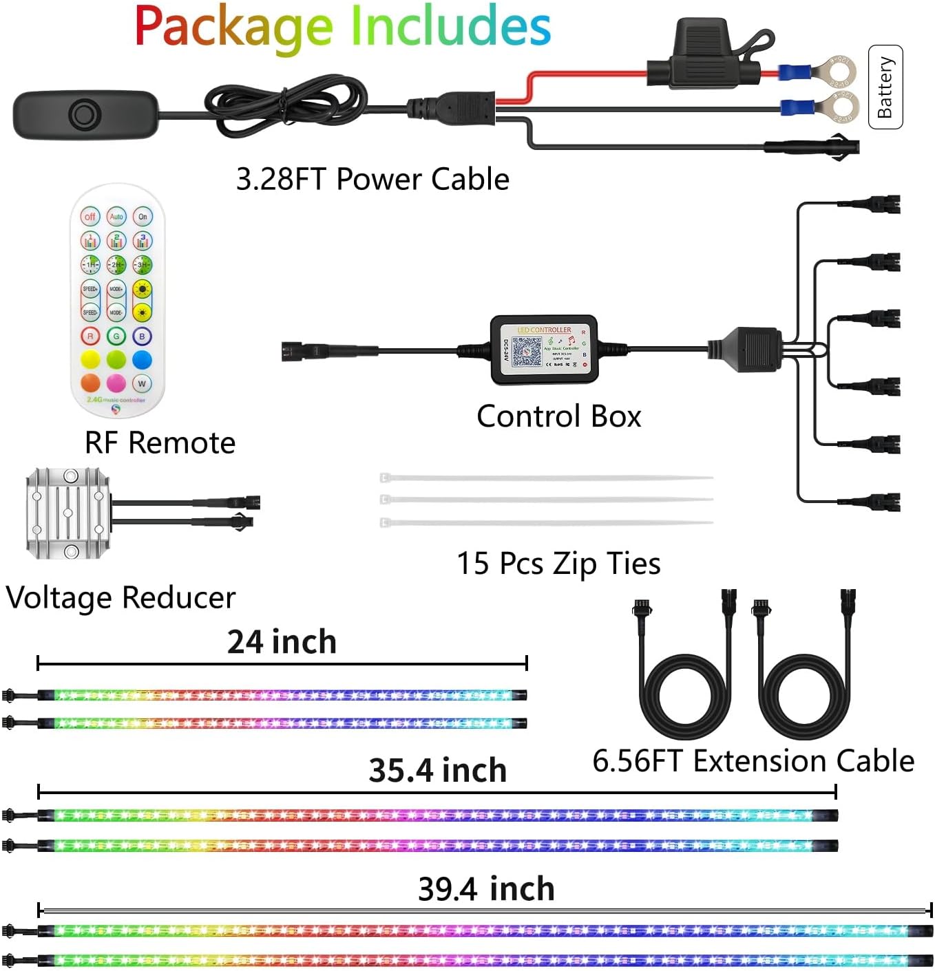 6 Pcs RGB+IC Golf Cart Underglow Light Strip with Roof Canopy Lights, 12V-80V Dream Color Chasing Light for EZGO Yamaha Club Car, Remote and APP Control, Voltage Reducer Included