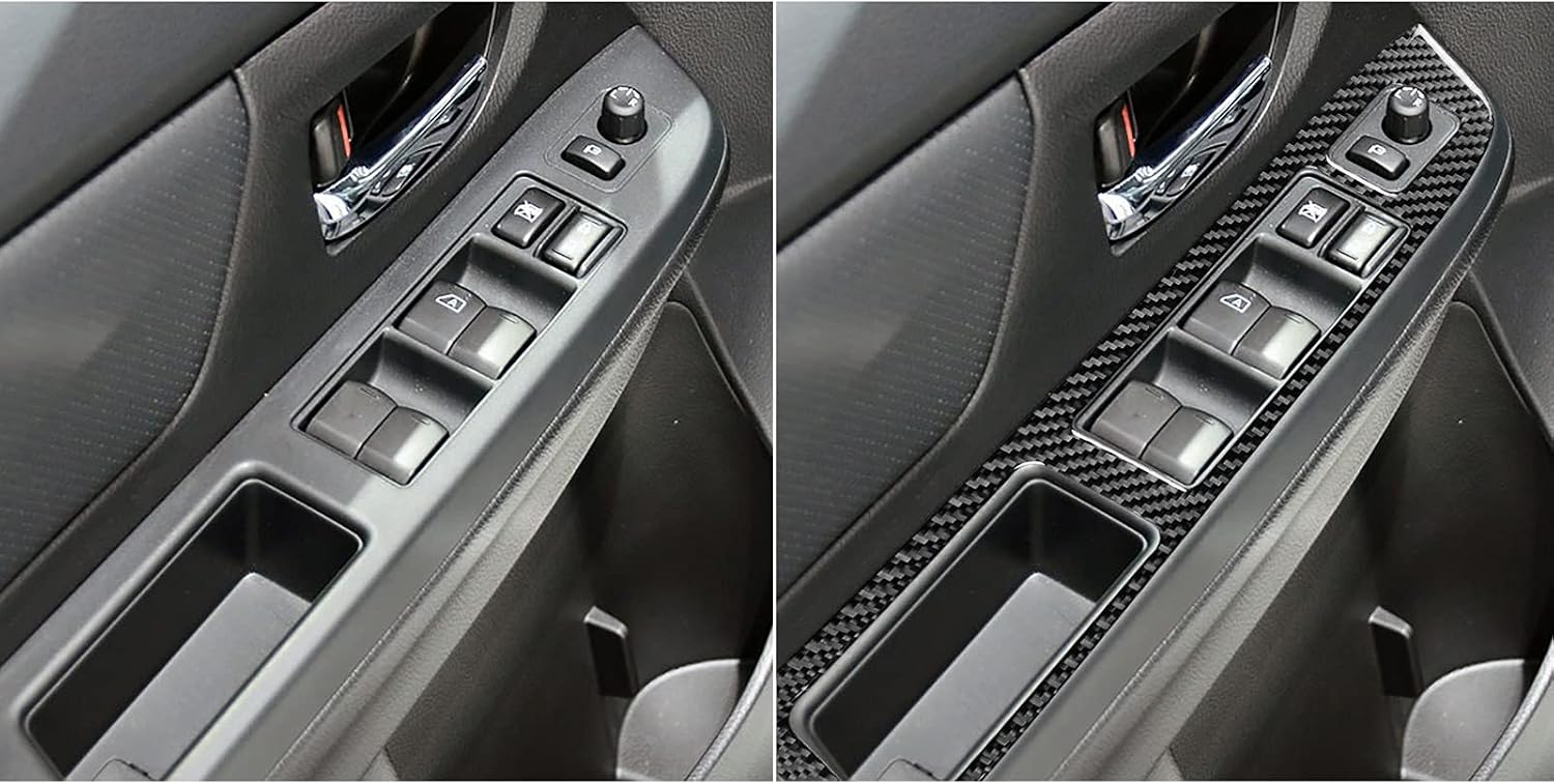 Real Carbon Fiber Auto Interior Accessories Sticker Compatible with Subaru Impreza 2012-2014/Subaru XV Crosstrek 2013 2014 Car Door Window Lift switches Panel Decoration Frame 4pcs Black