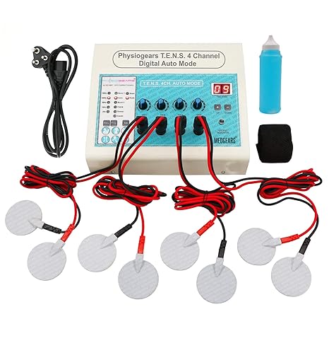 Physiogears TENS Auto-Mode 4Ch Digital LCD Display Tens Machine with Gel Bottle, 250ml with one year service warranty along with user manual for guidelines
