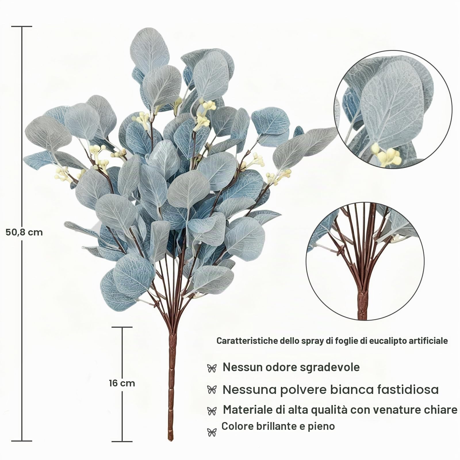 Steli di eucalipto fiori artificiali lunghi argento foglie di dollaro finto bouquet rami decorazione per la casa composizione floreale matrimonio tavolo festival fattoria feste Halloween Deco (blu)