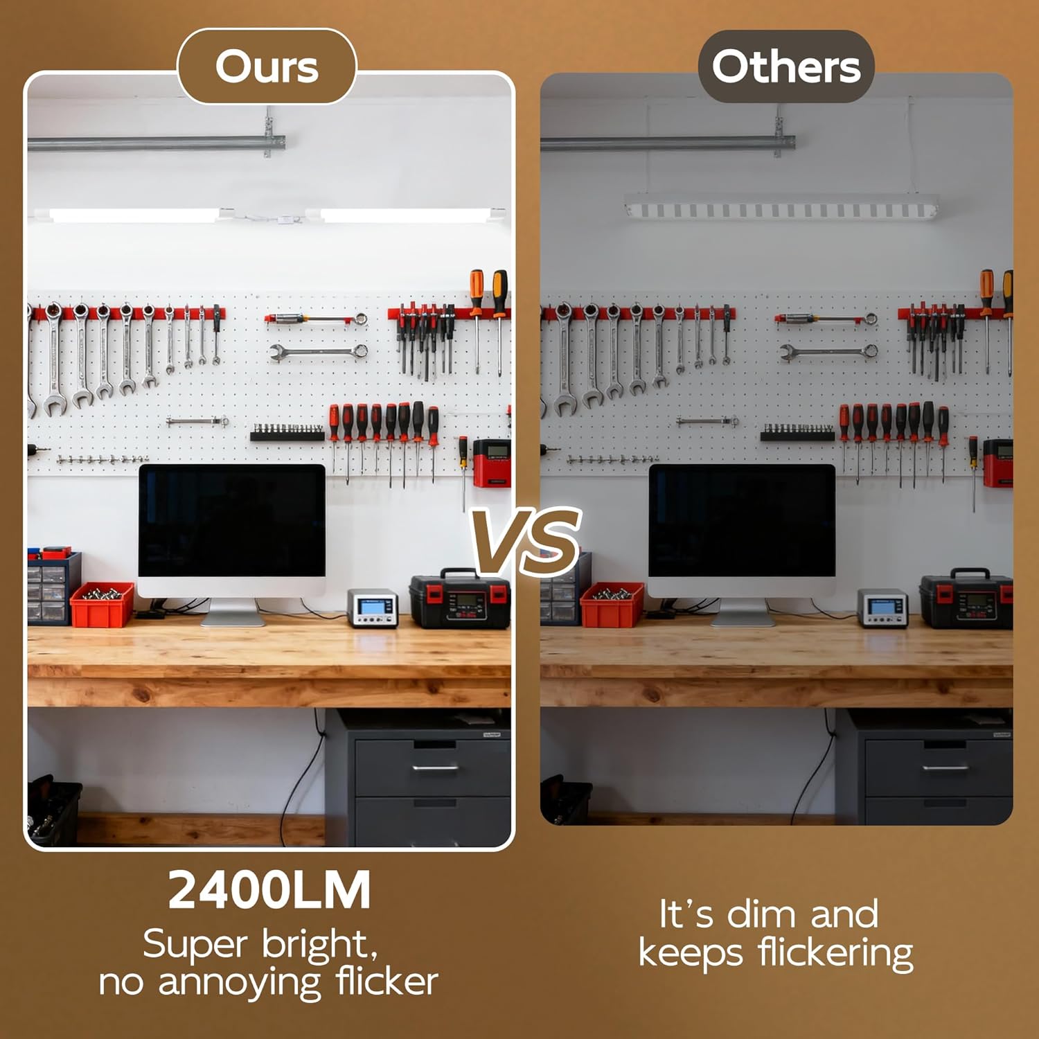 hykolity 6 Pack LED Shop Light, 2FT 22W [200W Equivalent], 2400lm, 5000K Daylight, with Plug,Linkable Led Garage Ceiling Lights, Workshop,Hanging or Surface Mount, White