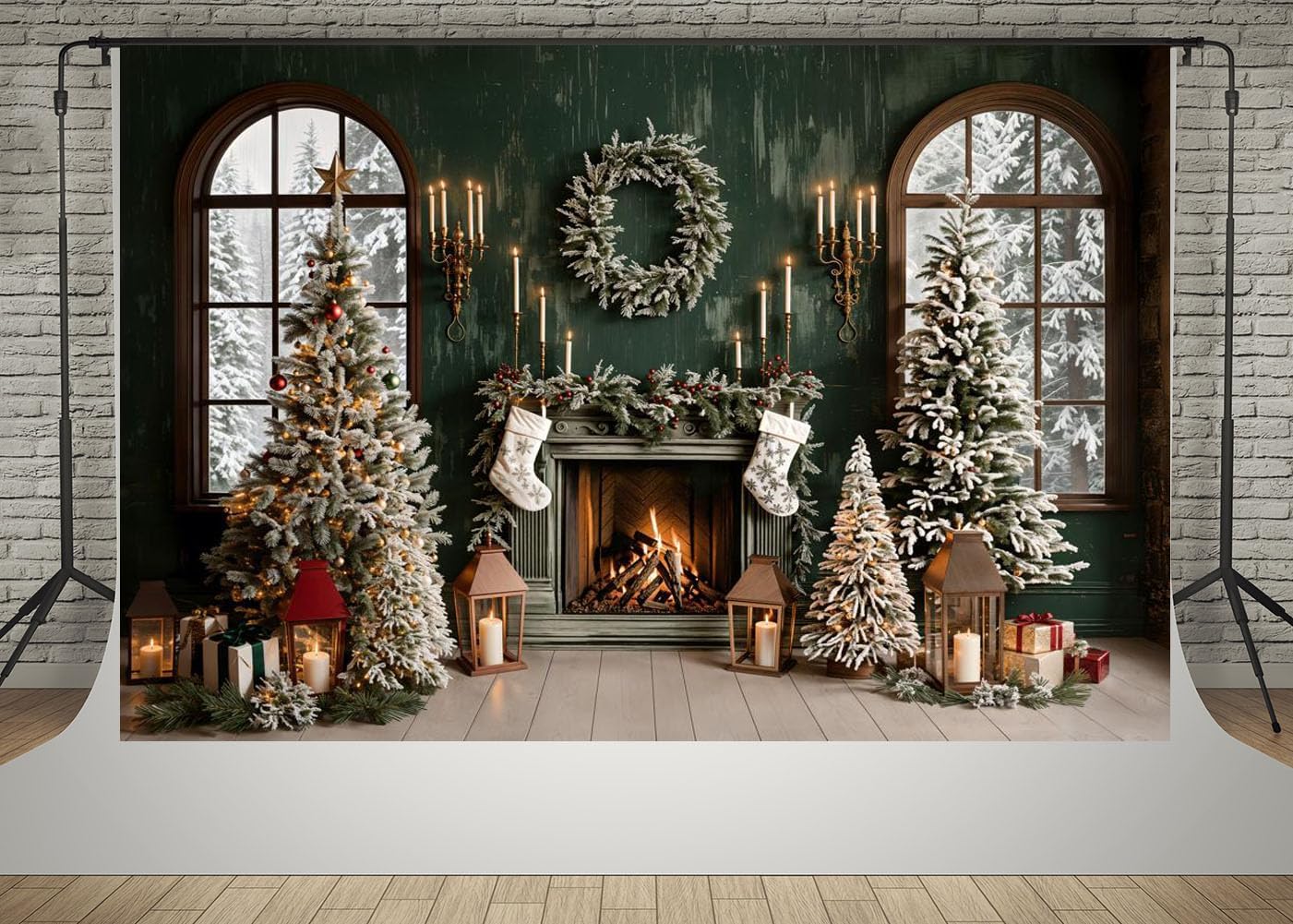 Amazon.com : Kate 7x5ft Interior Green Wood House Fireplace Photography ...