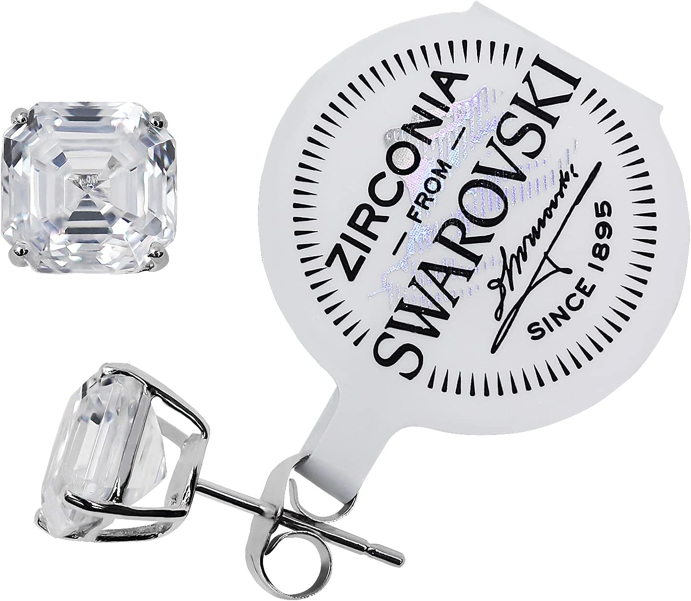 14K White Gold Asscher cut Cz Stud Earrings, 7mm