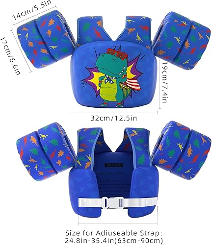 Miniatura 5 de REALIKE Chaleco de natación para niños pequeños, flotadores, ayudas de natación con arnés de hombro, alas de brazo para niñosbebésbebé, playa,