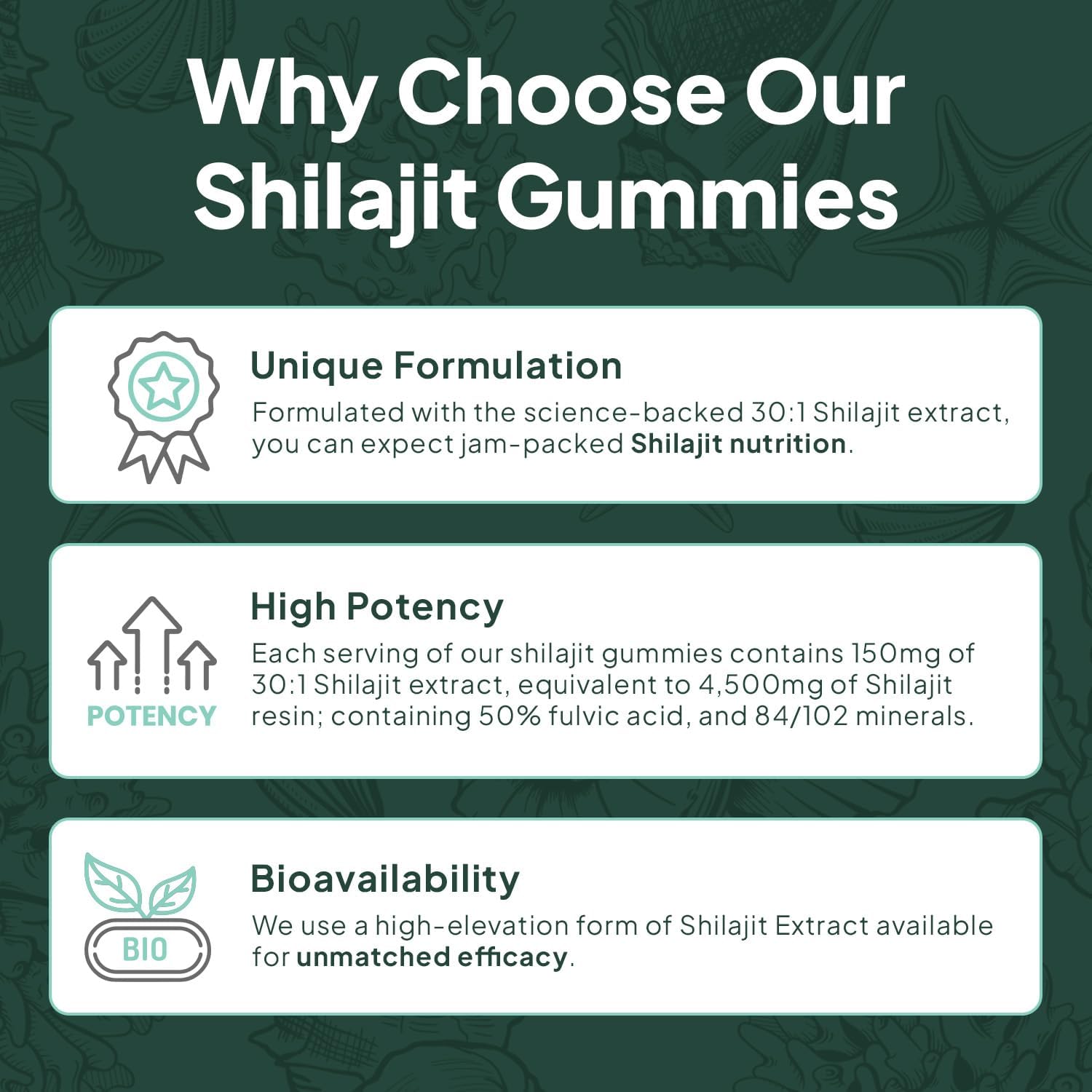 Organics Ocean Shilajit for Men and Women - Natural Supplement with Vitamin B12, Chromium and Selenium for Age-Defying, Energy, Hormone Support and More - 60 Shilajit Gummies