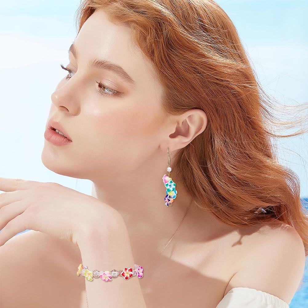 DICOSMETIC 80Pcs Polymer Clay Flower Beads Assorted Colors Floral Beads Plumeria Flower Beads Hawaiian Flower Beads 12x8mm Frangipani Flower Beads for Jewelry Making, Hole: 1.6mm - Image 6