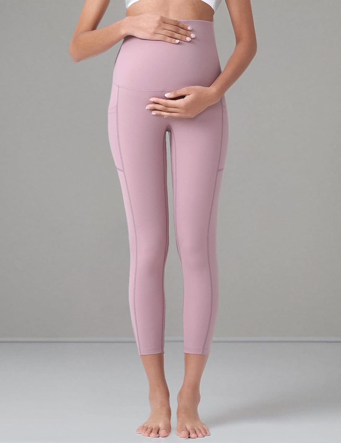 POSHDIVAH Women's Maternity Capri Leggings Over The Belly Pregnancy Workout Active Stretchy Pants with Pockets - Image 7