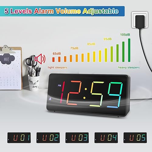 Miniatura 33 de Peakeep Reloj digital, reloj despertador alimentado por batería para dormitorios, esfera de espejo, números grandes, 6 atenuadores para personas Aqua