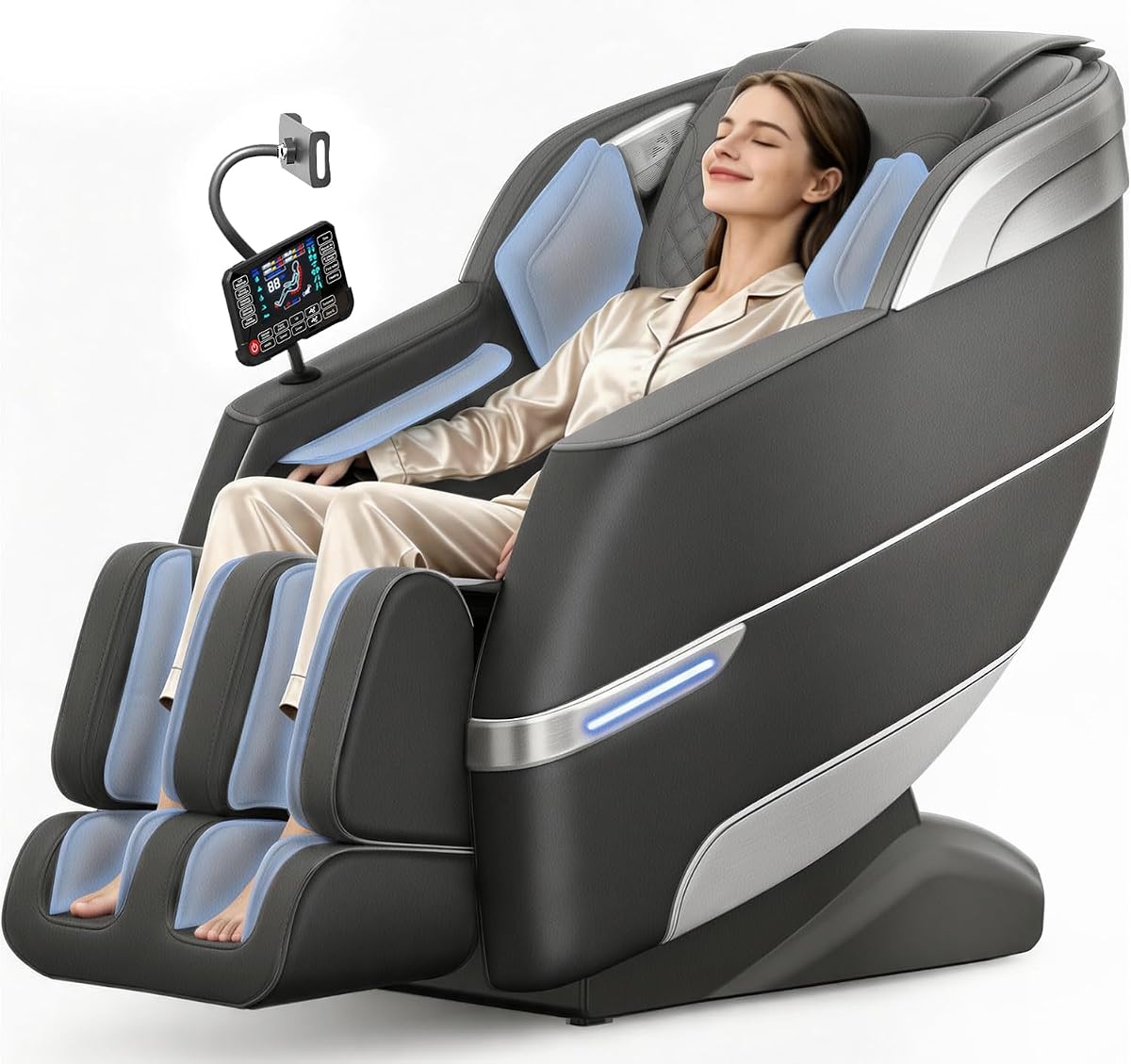 YONISEE 4D SL-Track Massagesessel, Massagesessel Ganzkörpermassage, Massagestuhl Bein und Taillenheizung, Body Scan, Airbags, Fußrollenmassage, AI Sprachsteuerung und Bluetooth Lautsprecher