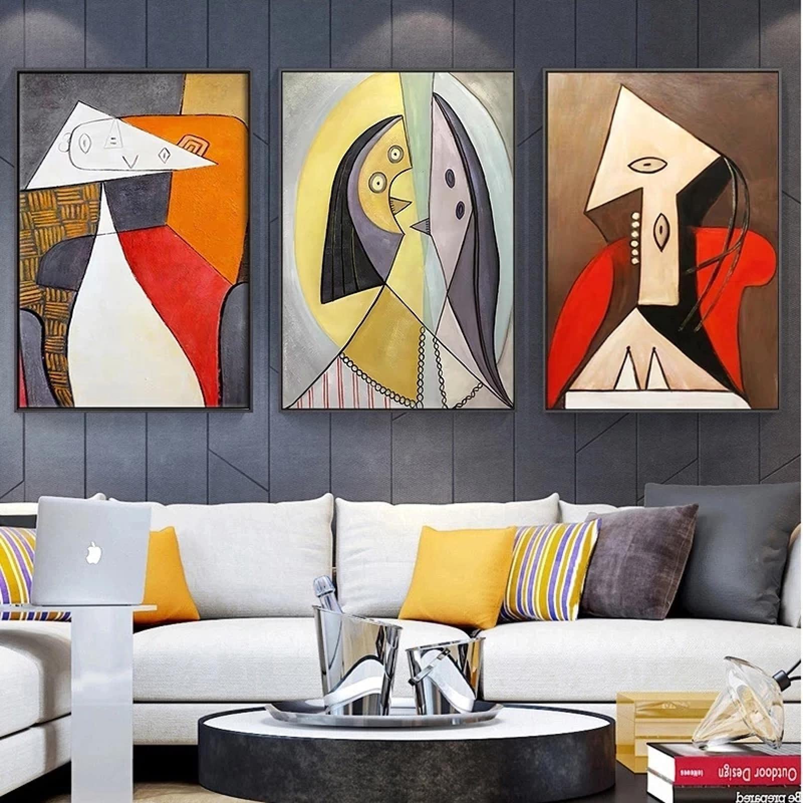Carteles de pintura abstracta Carteles e impresiones de decoración moderna para el hogar Arte de pared Cuadro de lienzo de Picasso para pintura de diseño del hogar (24x35in) 60x90cmx3 Marco interno