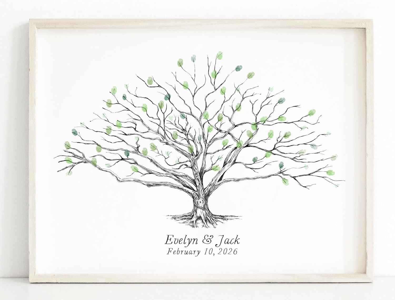 Guestbook Tree with Heart in Tree Trunk Guestbook for Weddings, Low Oak, Fingerprint Guest Book, Alternative Guestbook