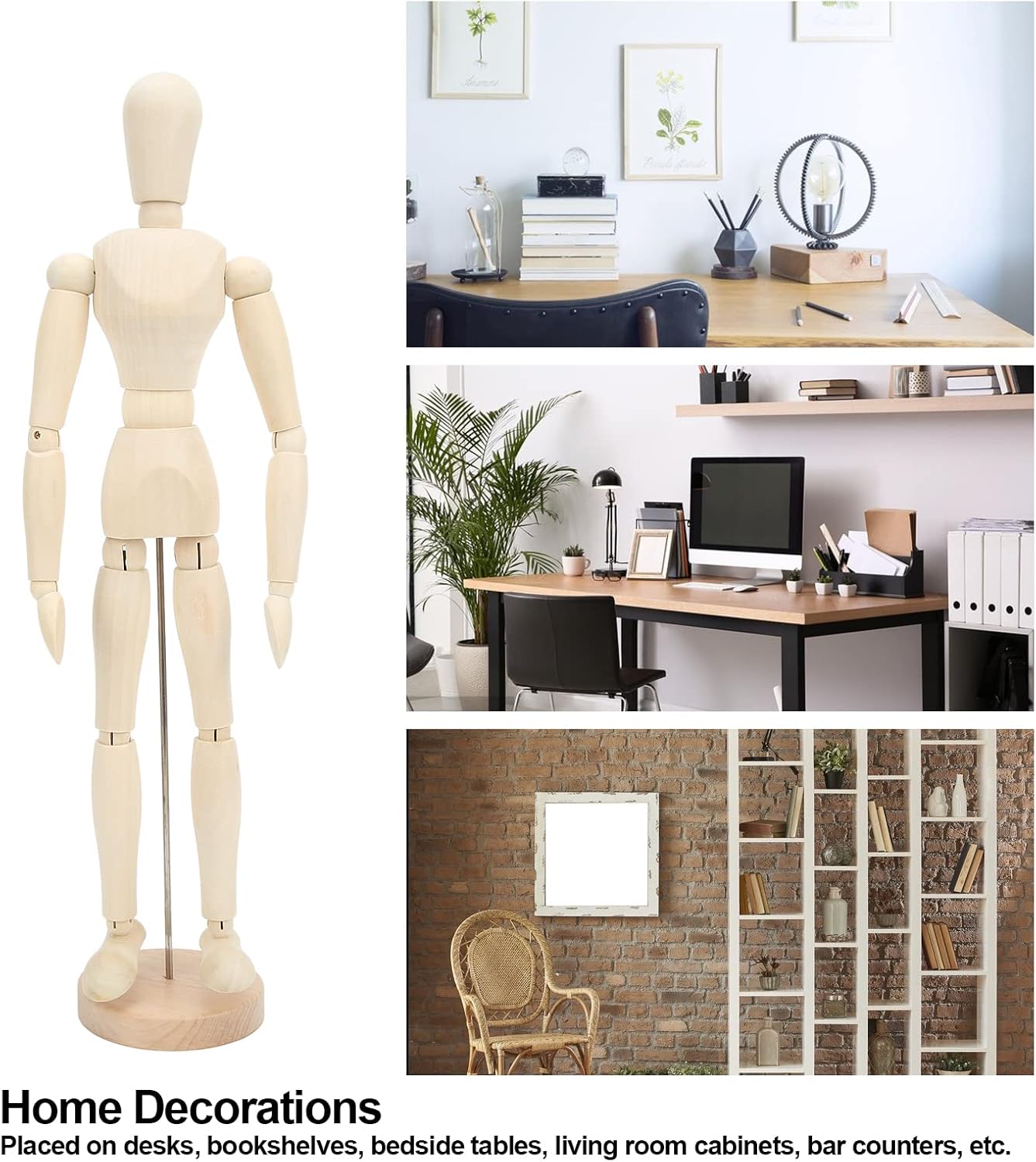 16in Artists Wooden Manikin, Flexible Artist Human Figure Jointed Mannequin for Home Office Desk Decoration