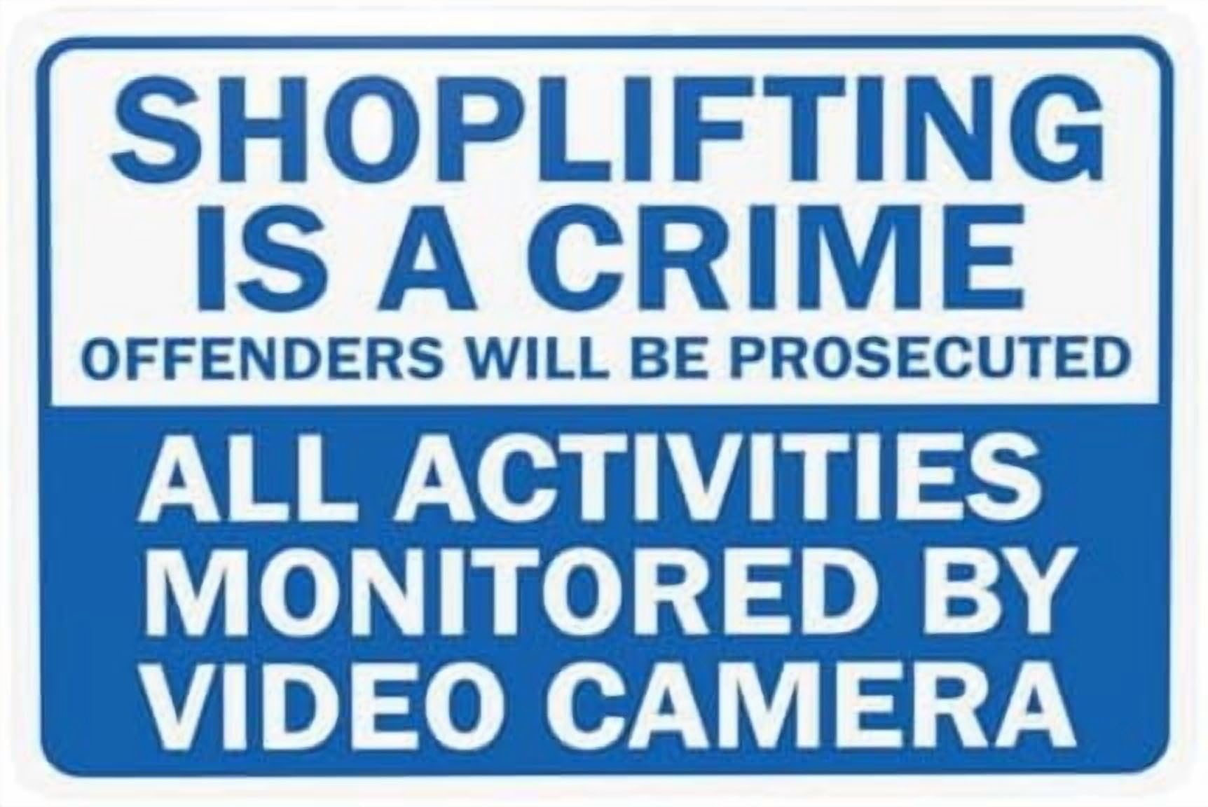 (2-Pack) Metal Tin Sign Shoplifting Is A Crime Sign, Offenders Will Be Prosecuted Warning Sign, Store Signs for Home Road Yard Garage Street Wall Caution Custom Decor 12 x 8 Inch
