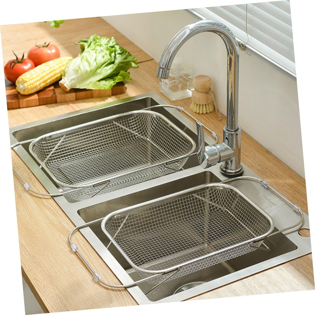 LABRIMP Cestello scolapiatti per lavello in acciaio inox, per cucina, versatile ed efficiente, per frutta, verdura e stoviglie