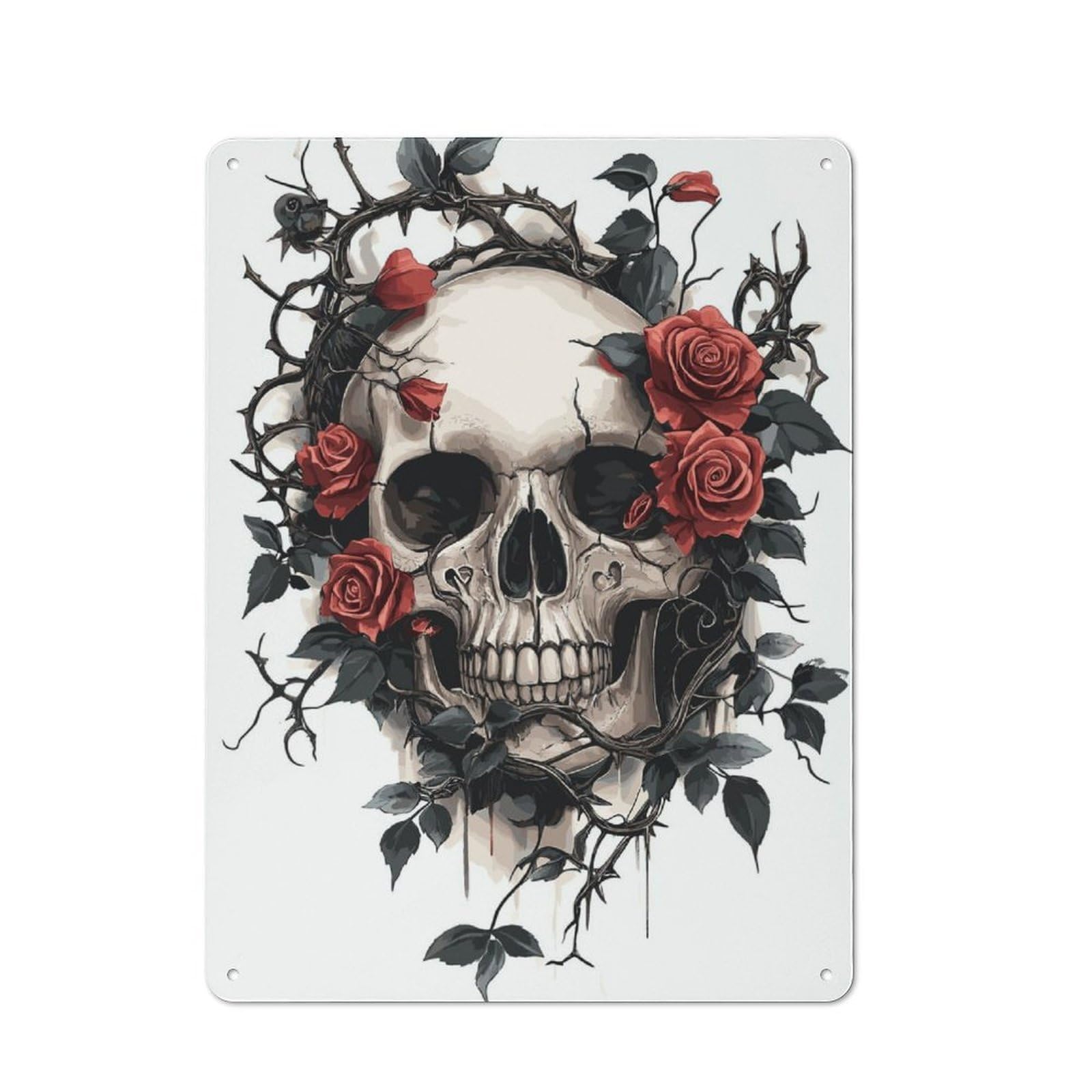 Junmoney Gothic Skull And Roses Retro Metal Wall Sign 40X30cm With For Workshop Wall, For Vintage Wall Decor Fans, For Garage And Workshop Walls