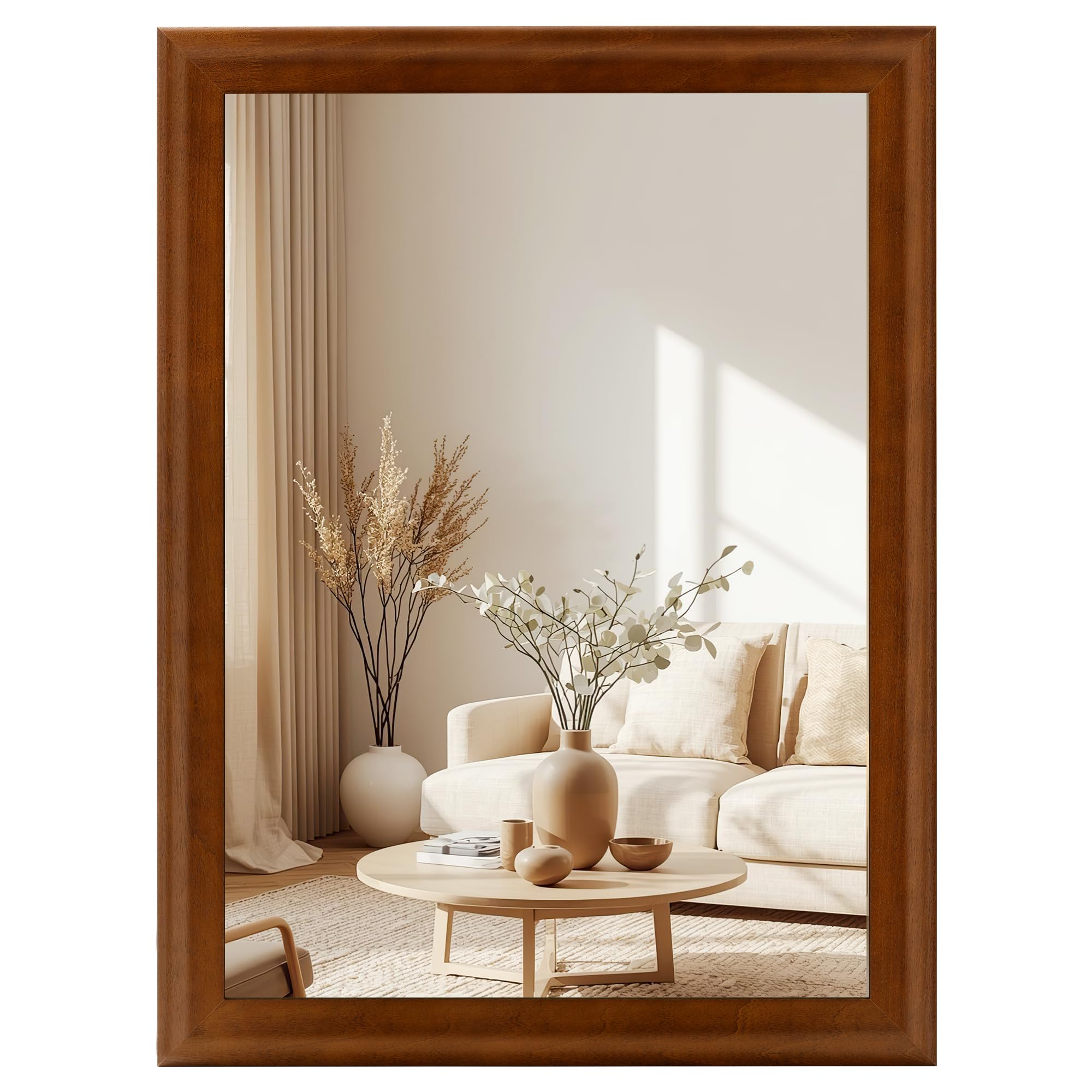 Photo 1 of Tanmicoshomy 30 x 40 Inch Wood Bathroom Mirror for Wall, Farmhouse Wooden Framed Brown Large Rectangle Mirror for Living Room or Entryway Horizontal/Vertical Hanging