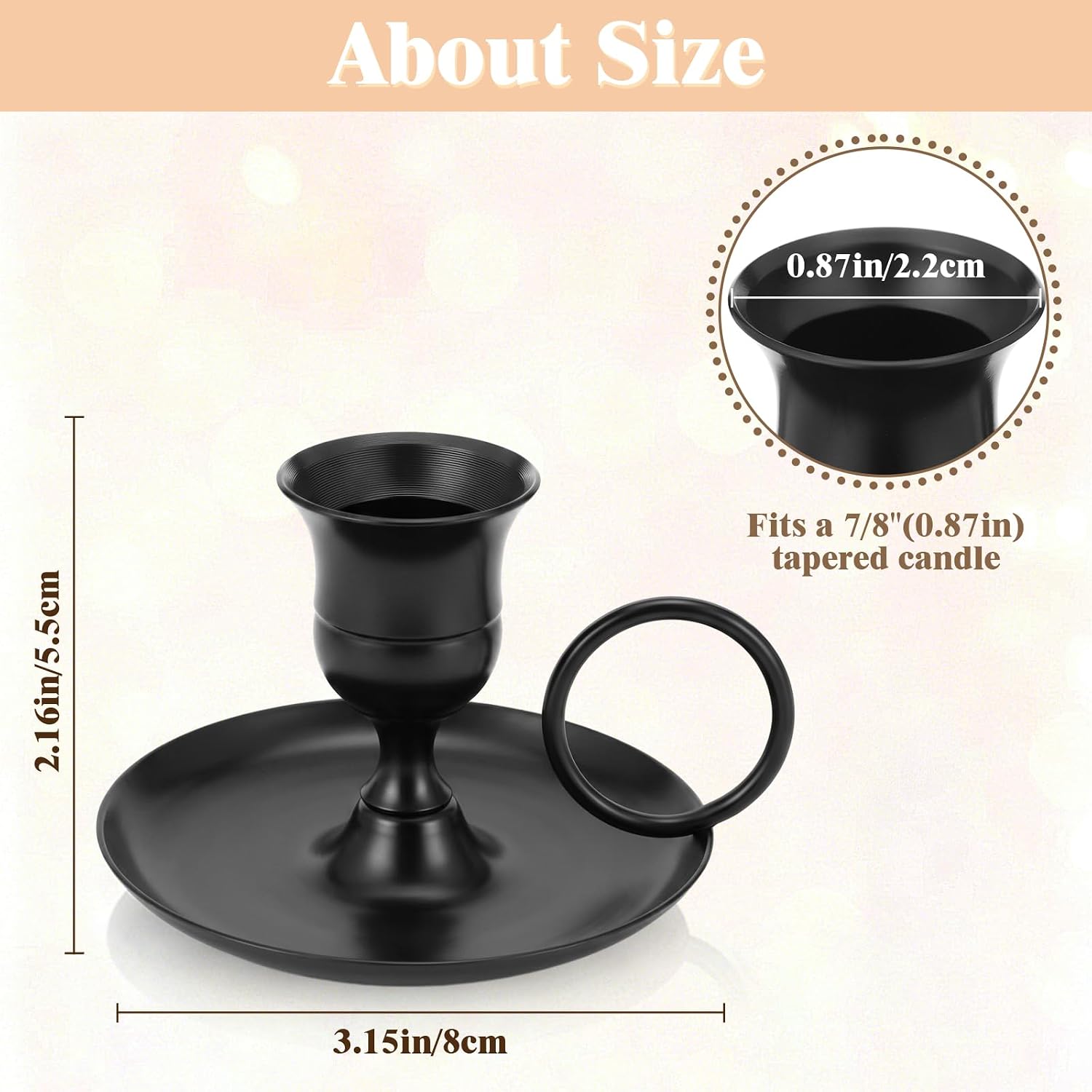 Mumufy 12 Pcs Black Candle Holders with Handle & Drip Tray