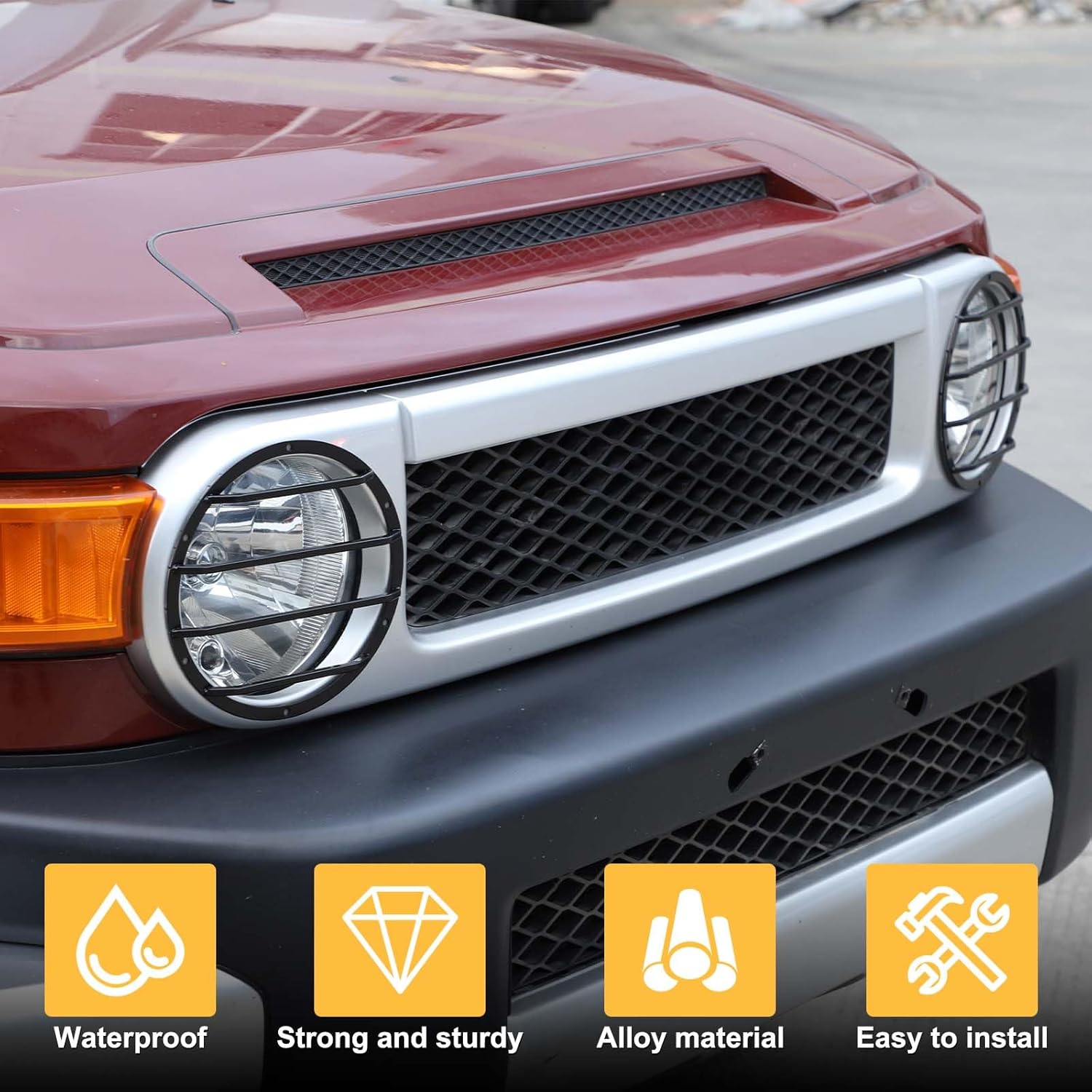 Front Headlights Guard Cover Compatible with Toyota FJ Cruiser 2007-2021, Carbon Steel Headlight Lamp Mesh Cover Protectors Accessories 2PCS (Style A)