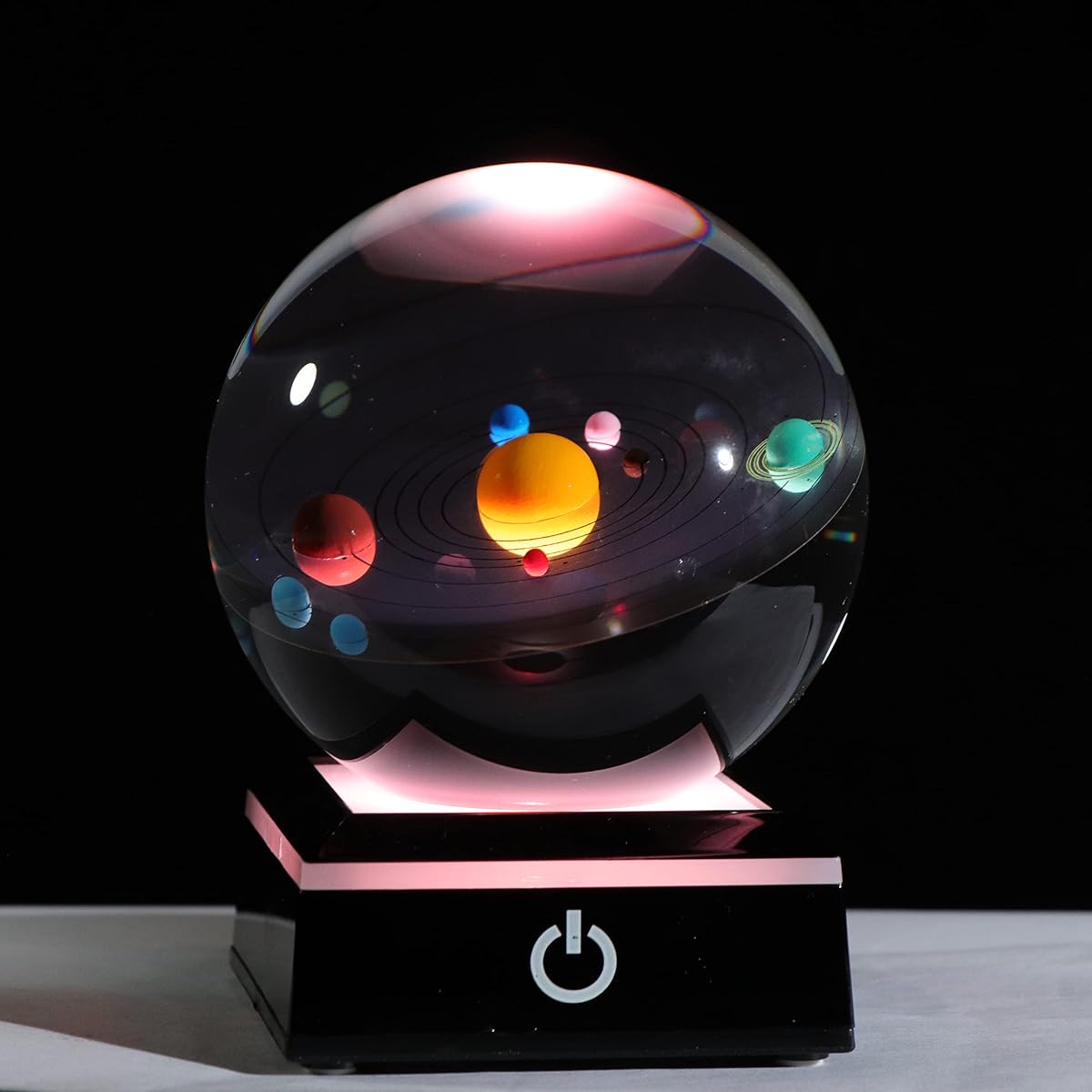 Qianwei Sistema Solar 3D Modelo Bola de Cristal Regalos de Astronomía Decoración Espacial para Hombres | Luz nocturna decorativa para habitación de planeta, lámpara de esfera de cristal de 80mm y 3,15 pulgadas, regalos de cumpleaños geniales para hombres, él, adultos, profesor de ciencias físicas