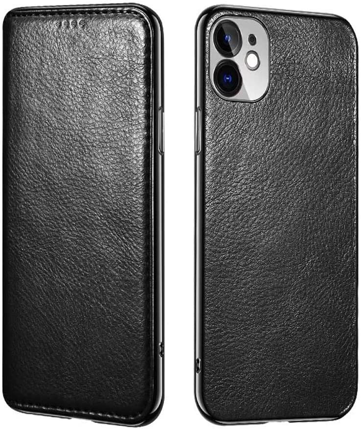 Étui pour iPhone 11 en cuir noir avec porte-carte et support antichoc