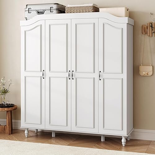 Arched Armoire Wardrobe Closet with 4 Doors, 71" H Wooden