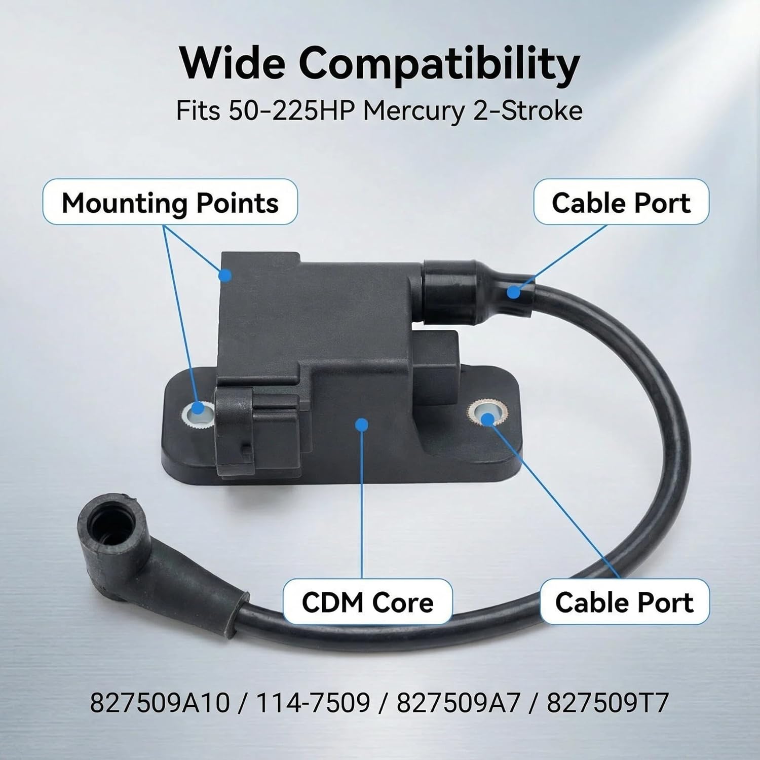 3-Pack 827509A10 CDM Module Ignition Coil for Mercury Outboard 50 75 90 115 125HP 2-Stroke | Replaces 827509T7 114-7509 Force Mariner 4-Cyl
