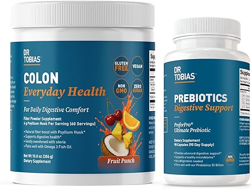 Dr. Tobias Colon Everyday Health & Prebiotics with PreforPro - Bebida diaria de fibra y suplemento prebiótico para la salud intestinal, la digestión