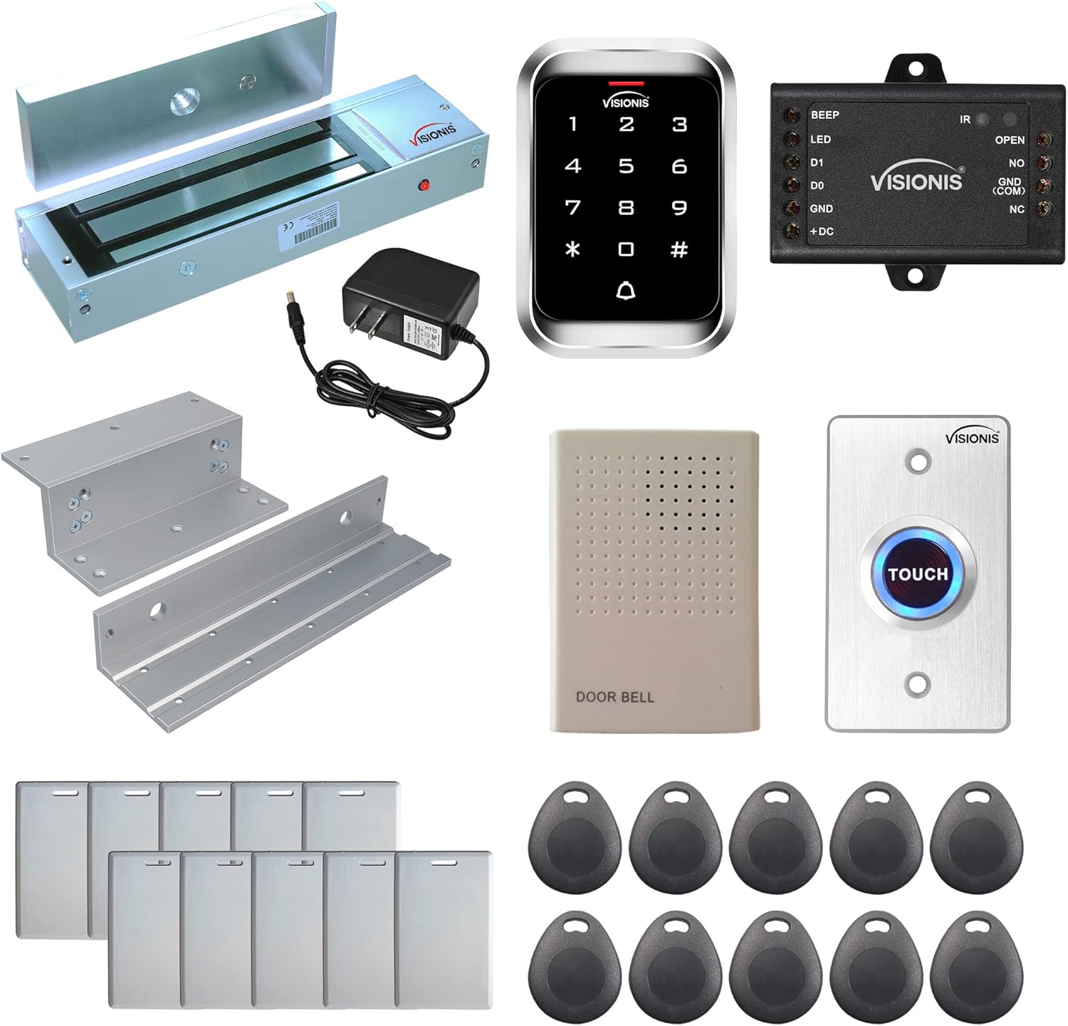 One Door Access Control Out Swinging Door 1200lbs Maglock + Outdoor Weatherproof Keypad/Reader Standalone with Mini Controller + Wiegand 26, No Software, EM Card, 1000 Users Kit - Visionis FPC-5100