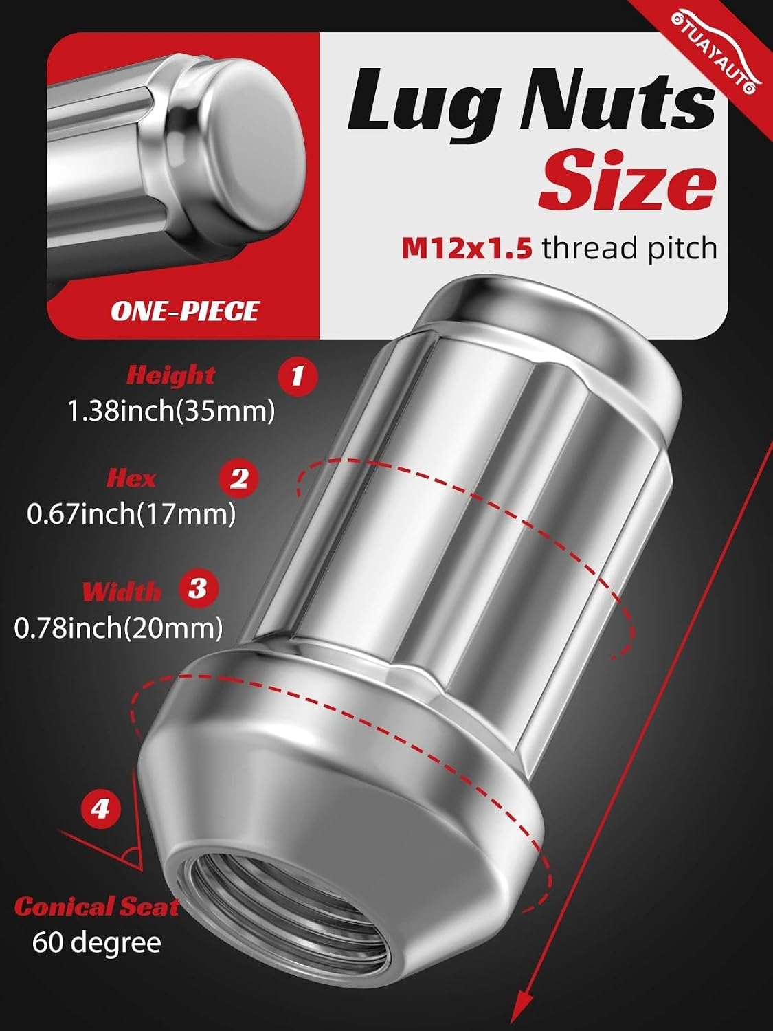 OTUAYAUTO M12x1.5 Lug Nuts - 24PCS Chrome Spline Lug Nuts with Socket Key image 2