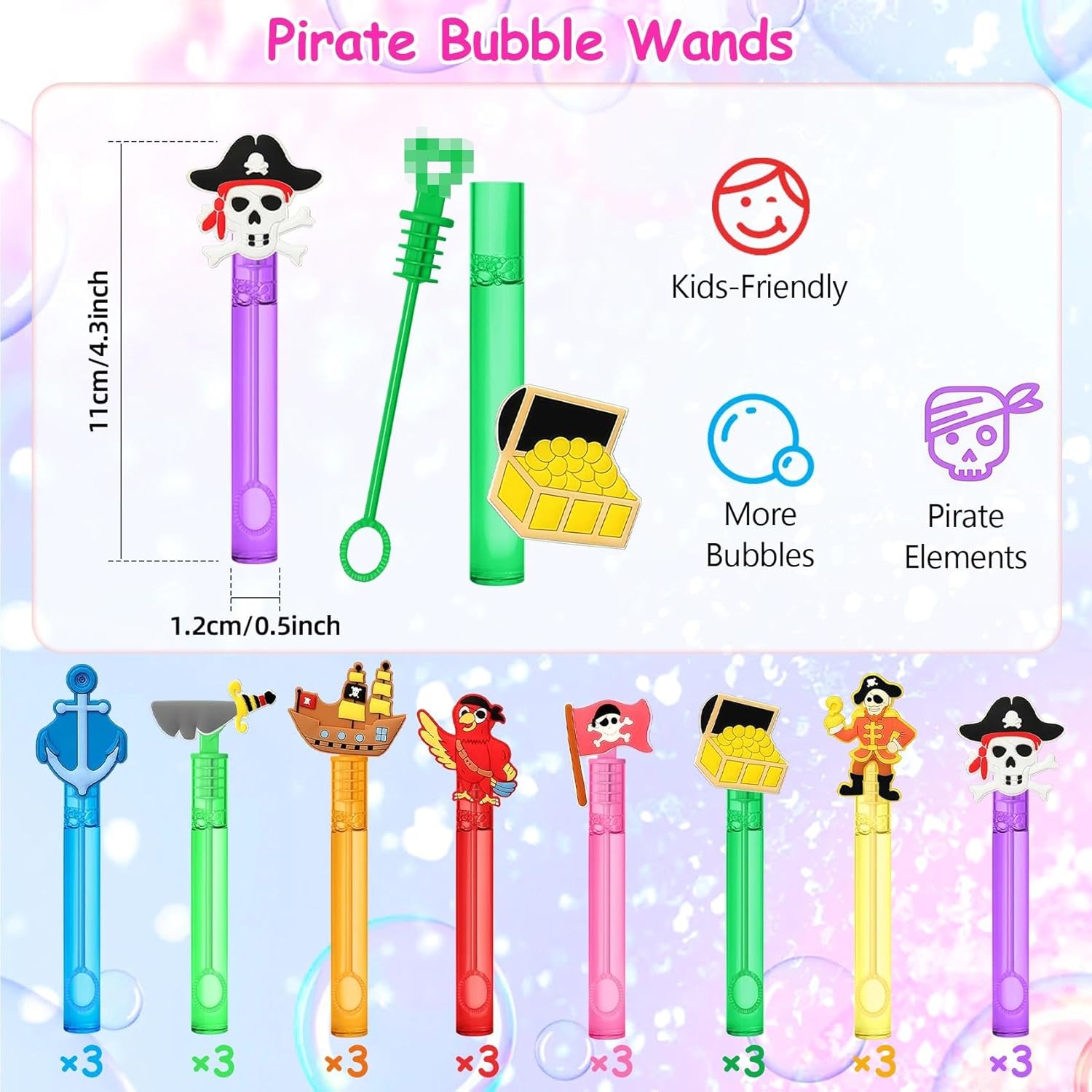 AFZMON 24Pcs Pirate Party Favors Bubble Wands for Kids, Mini Bubbles Wand Toys, Pirate Theme Birthday Party Supplies Goodie Gift Bag Stuffers Pinata Classroom Prizes - Image 2